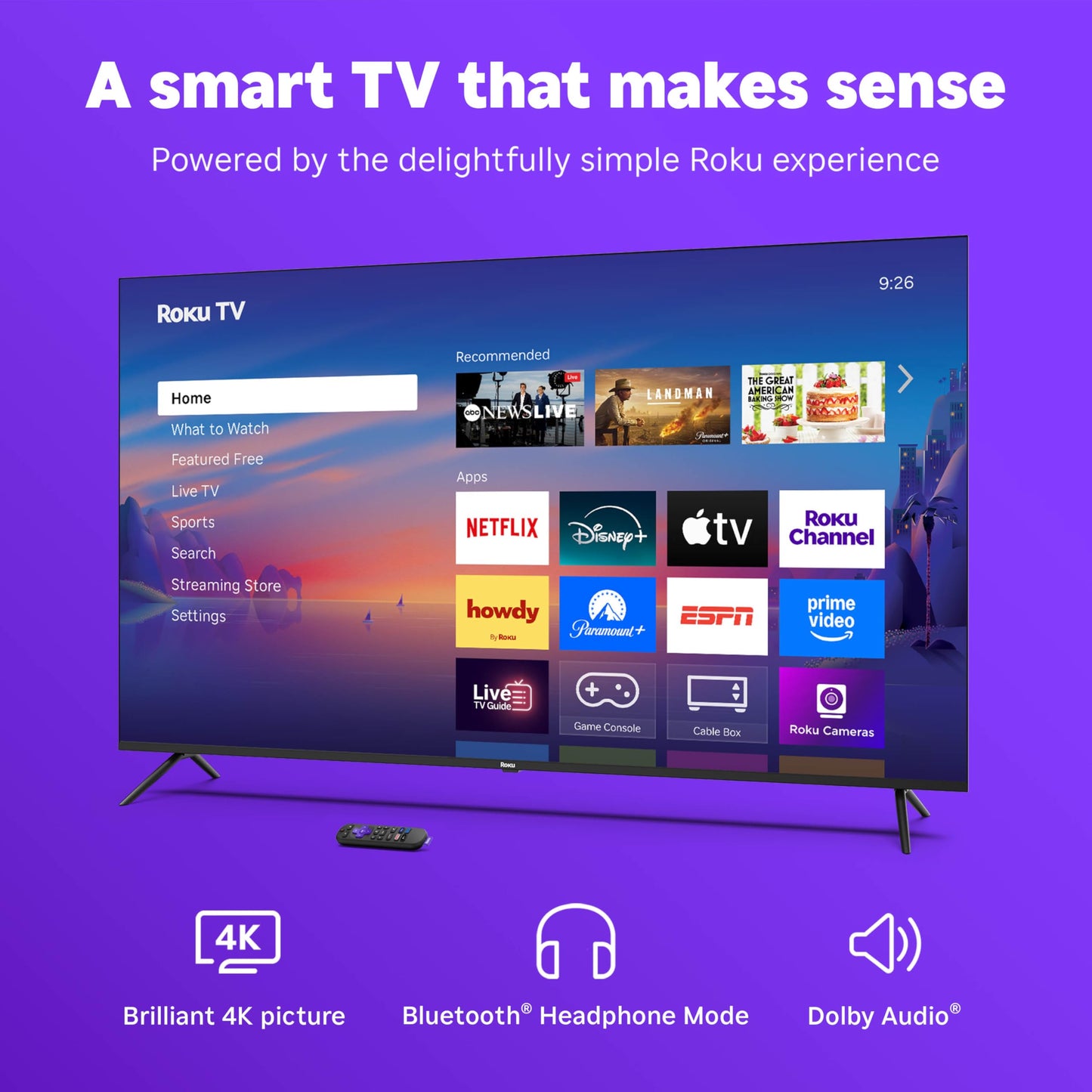 Roku Smart TV 2025 – 50-Inch Select Series, 4K HDR TV – RokuTV with Enhanced Voice Remote – Flat Screen LED Television with Wi-Fi for Streaming Live Local News, Sports, Family Entertainment
