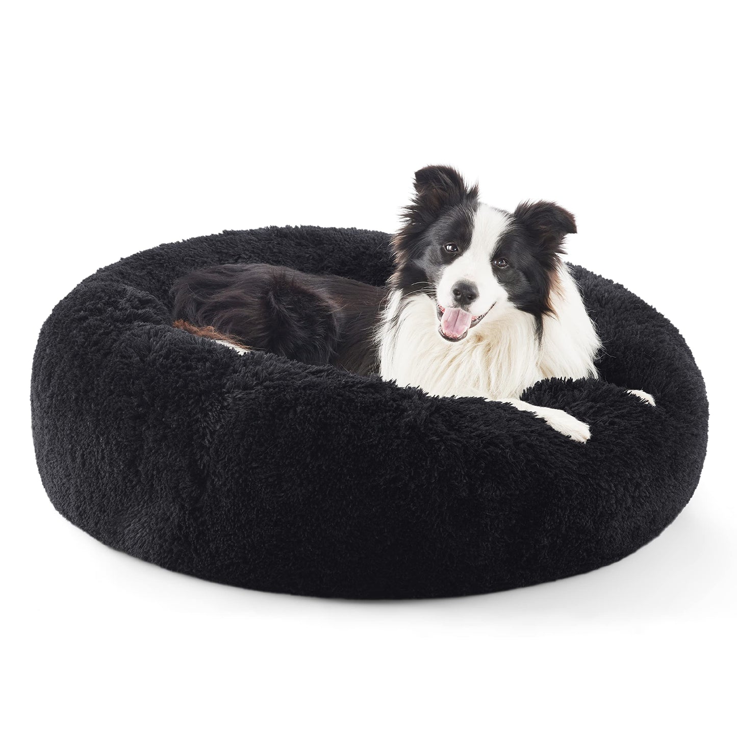 Bedsure Calming Dog Bed Medium Size Dog - Donut Washable Medium Pet Bed, 30 inches Anti-Slip Round Fluffy Plush Faux Fur Cat Bed, Fits up to 45 lbs Pets, Camel