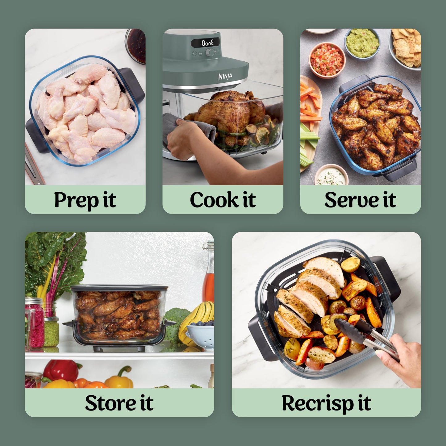 Ninja Crispi Pro 6-in-1 Glass Air Fryer | 6qt & 2.5qt Glass Containers with Storage Lids | Non-Toxic | Meal Prep, Microwave, Freezer & Dishwasher Safe | Air Fry, Bake & More | Cyberspace | AS101CY