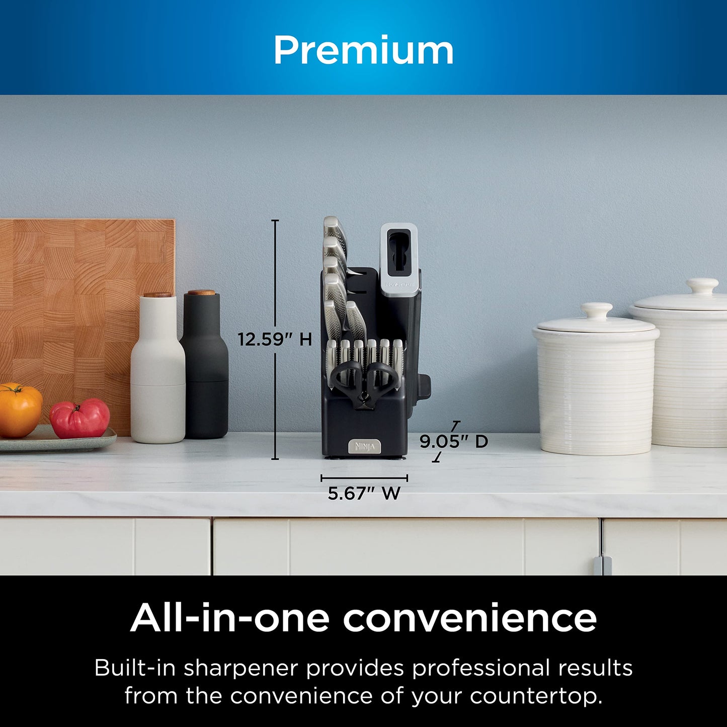 Ninja Knife Set, Knife Sharpener, Knife Block Set, Stainless Steel Knives, 14 Piece Set, Steak Knives, Chef Knives and More, Foodi NeverDull, Black, K32014