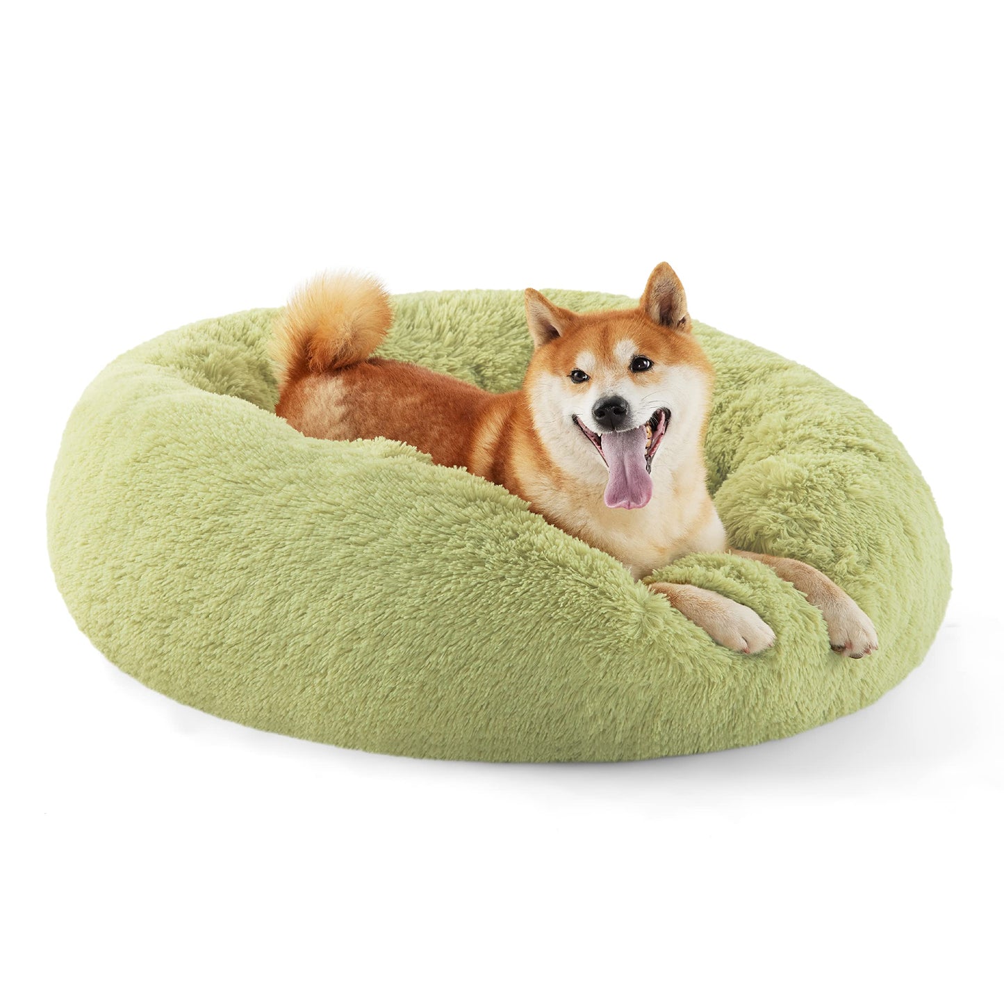 Bedsure Calming Dog Bed Medium Size Dog - Donut Washable Medium Pet Bed, 30 inches Anti-Slip Round Fluffy Plush Faux Fur Cat Bed, Fits up to 45 lbs Pets, Camel