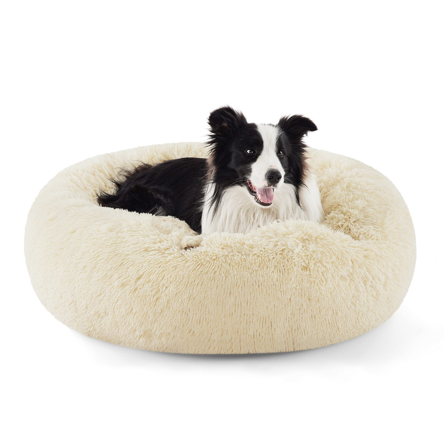 Bedsure Calming Dog Bed Medium Size Dog - Donut Washable Medium Pet Bed, 30 inches Anti-Slip Round Fluffy Plush Faux Fur Cat Bed, Fits up to 45 lbs Pets, Camel
