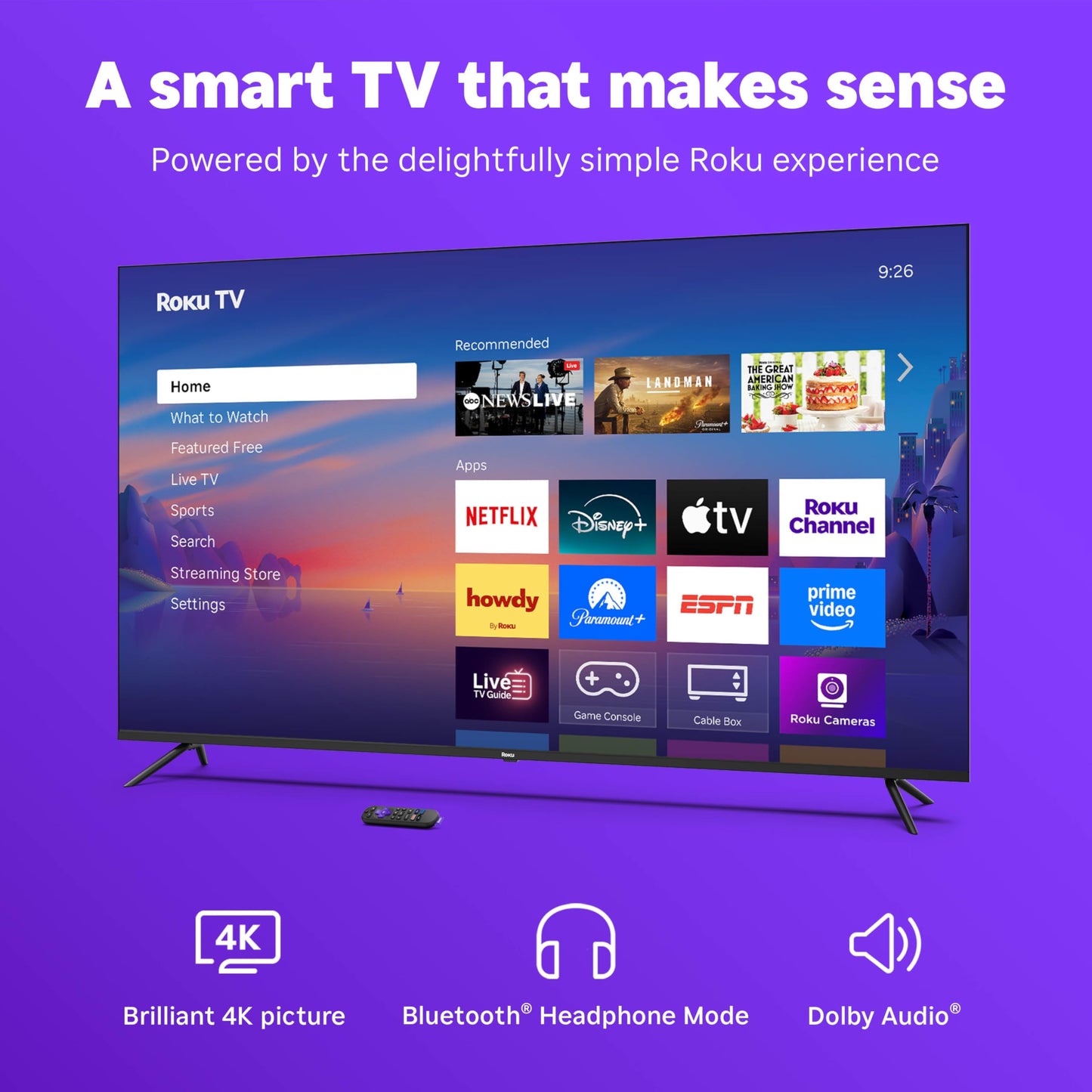 Roku Smart TV 2025 – 50-Inch Select Series, 4K HDR TV – RokuTV with Enhanced Voice Remote – Flat Screen LED Television with Wi-Fi for Streaming Live Local News, Sports, Family Entertainment
