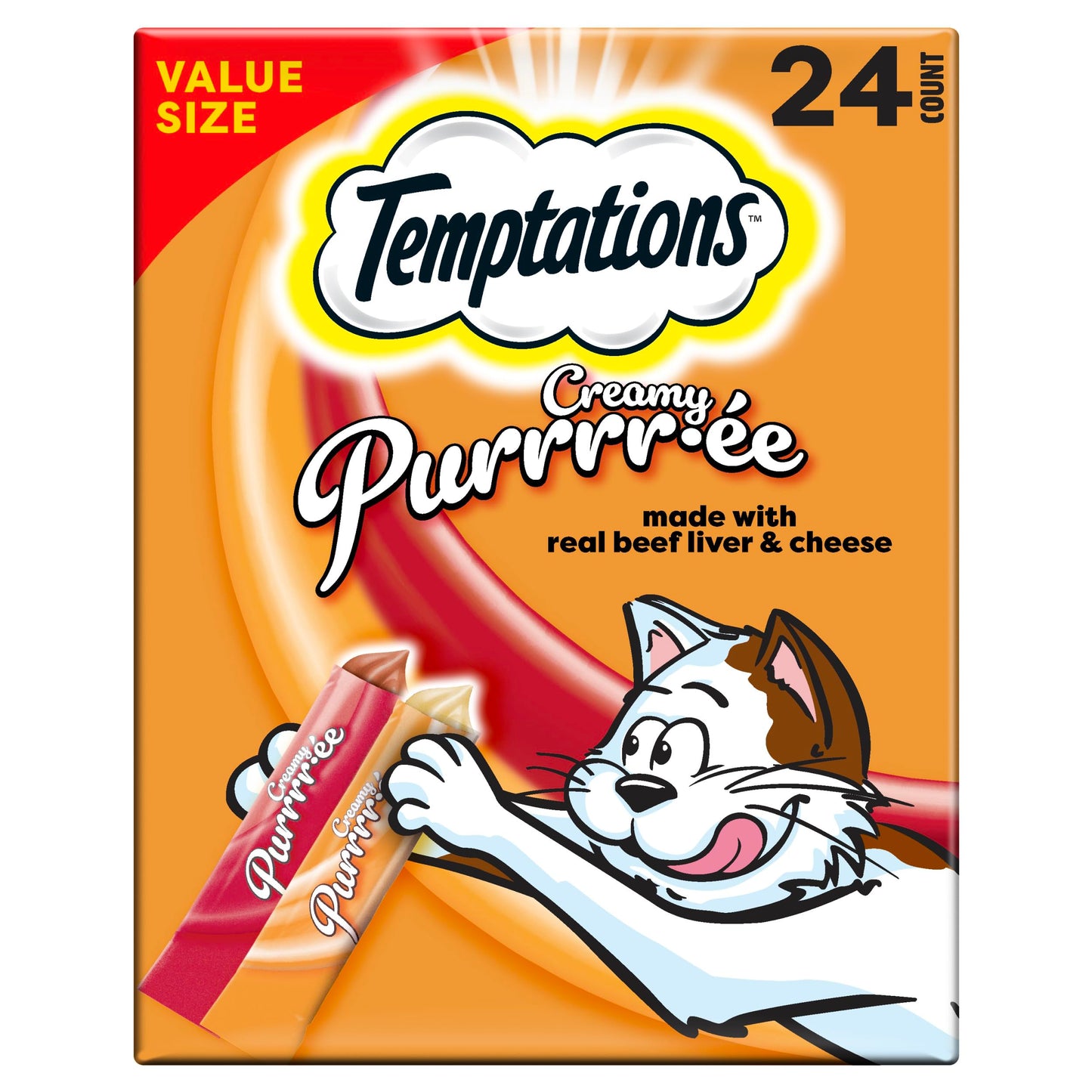 Temptations Creamy Puree Variety Pack of Squeezable Cat Treats, 0.42 oz. Tubes, 24 Count