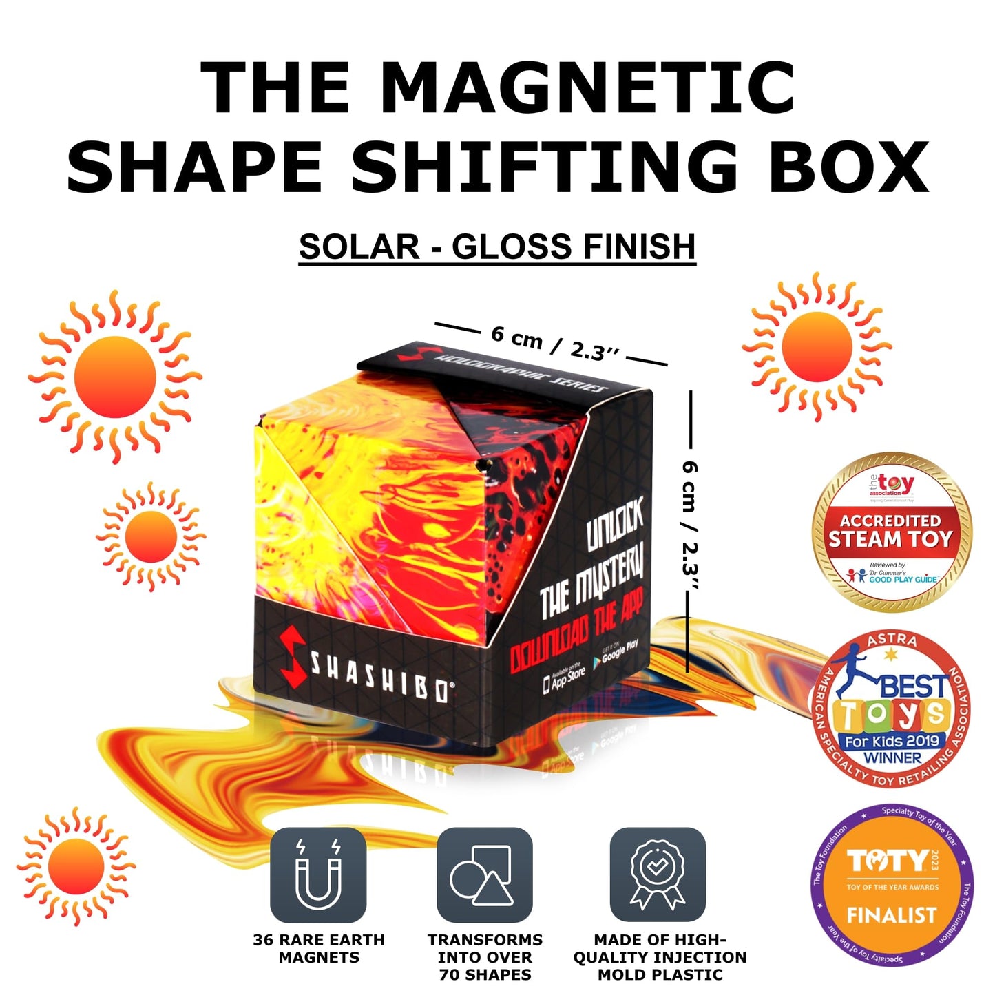 SHASHIBO Shape Shifting Box - Award-Winning Fidget Toy w/ 36 Rare Earth Magnets - Fidget Cube Transforms Into Over 70 Shapes, Sensory Toy Gift for Kids, Teens, and Adults (Vapor)