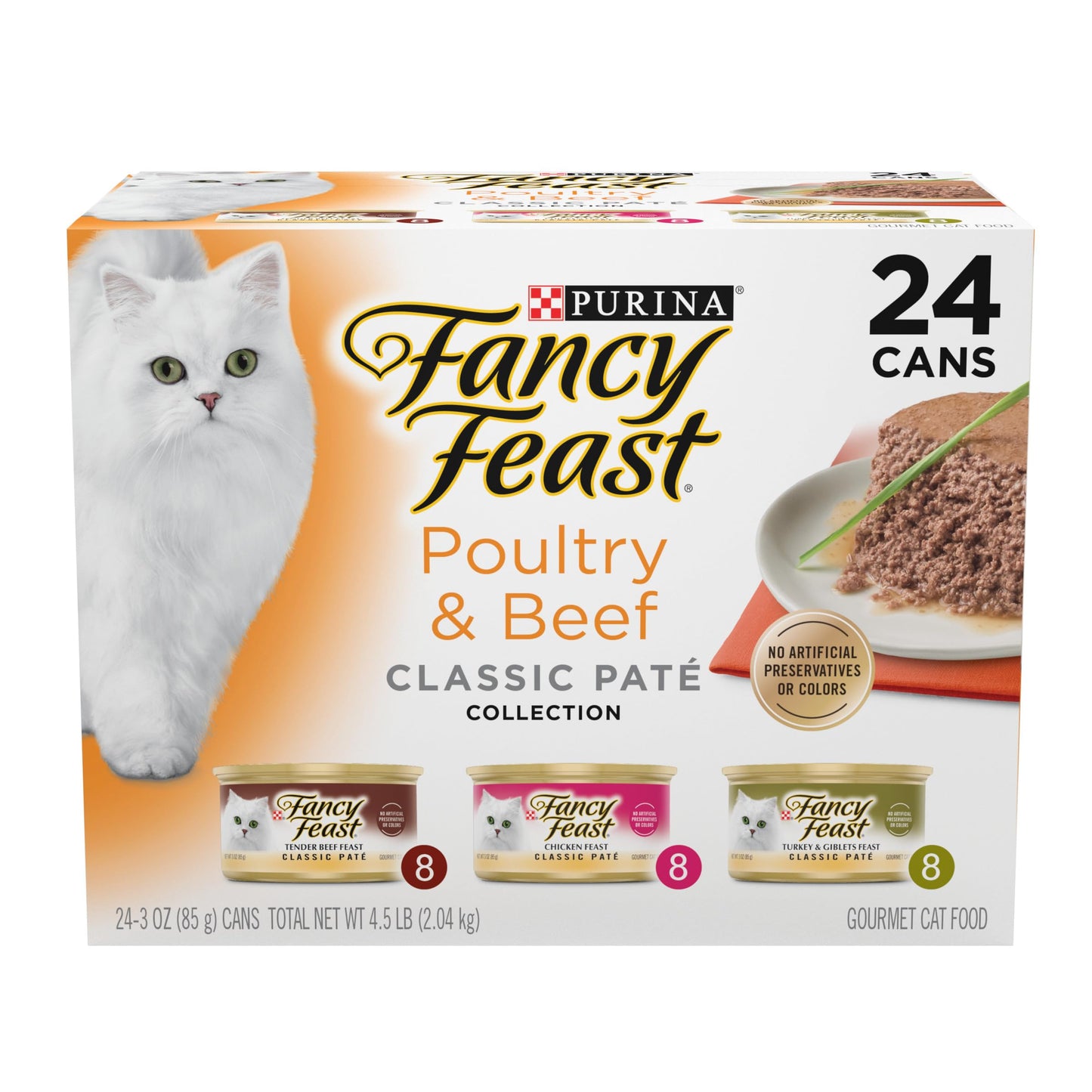 Fancy Feast Poultry and Beef Feast Classic Pate Collection Grain Free Wet Cat Food Variety Pack - (Pack of 30) 3 oz. Cans