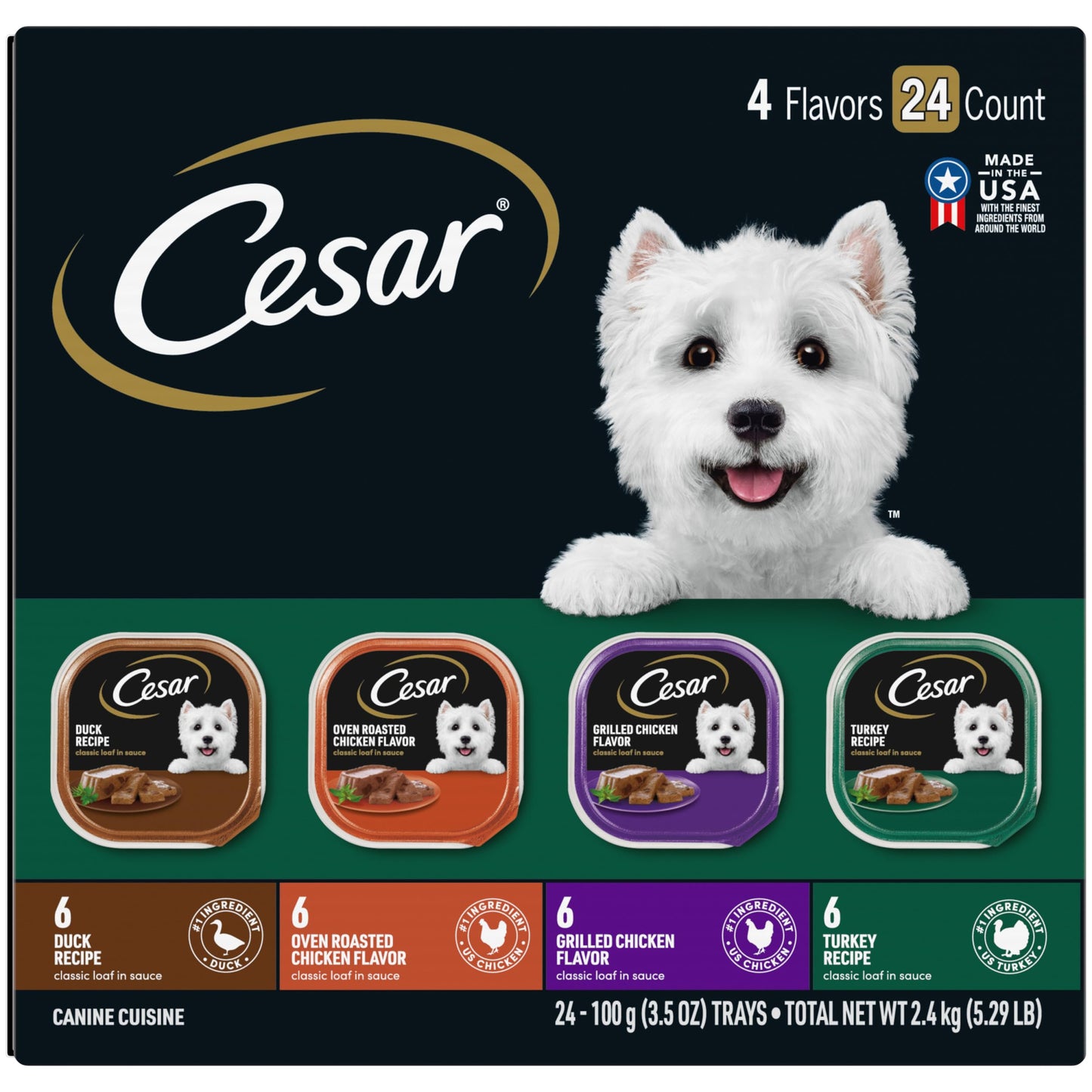 Cesar Wet Dog Food Classic Loaf in Sauce Grilled Chicken, Filet Mignon, Porterhouse Steak, Beef, Chicken & Liver and Turkey Variety Pack 3.5 oz. Easy Peel Trays (36 Count, Pack of 1)