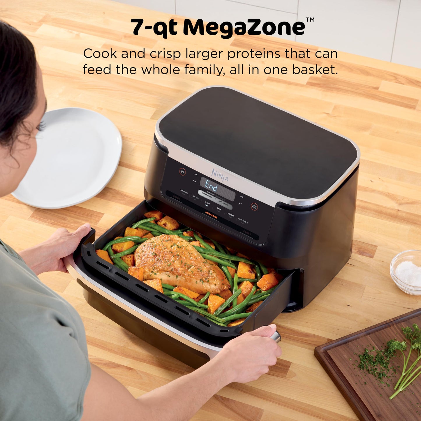 Ninja DZ401 Foodi 10 Quart 6-in-1 DualZone XL 2-Basket Air Fryer with 2 Independent Frying Baskets, Match Cook & Smart Finish to Roast, Broil, Dehydrate for Quick, Easy Family-Sized Meals, Grey