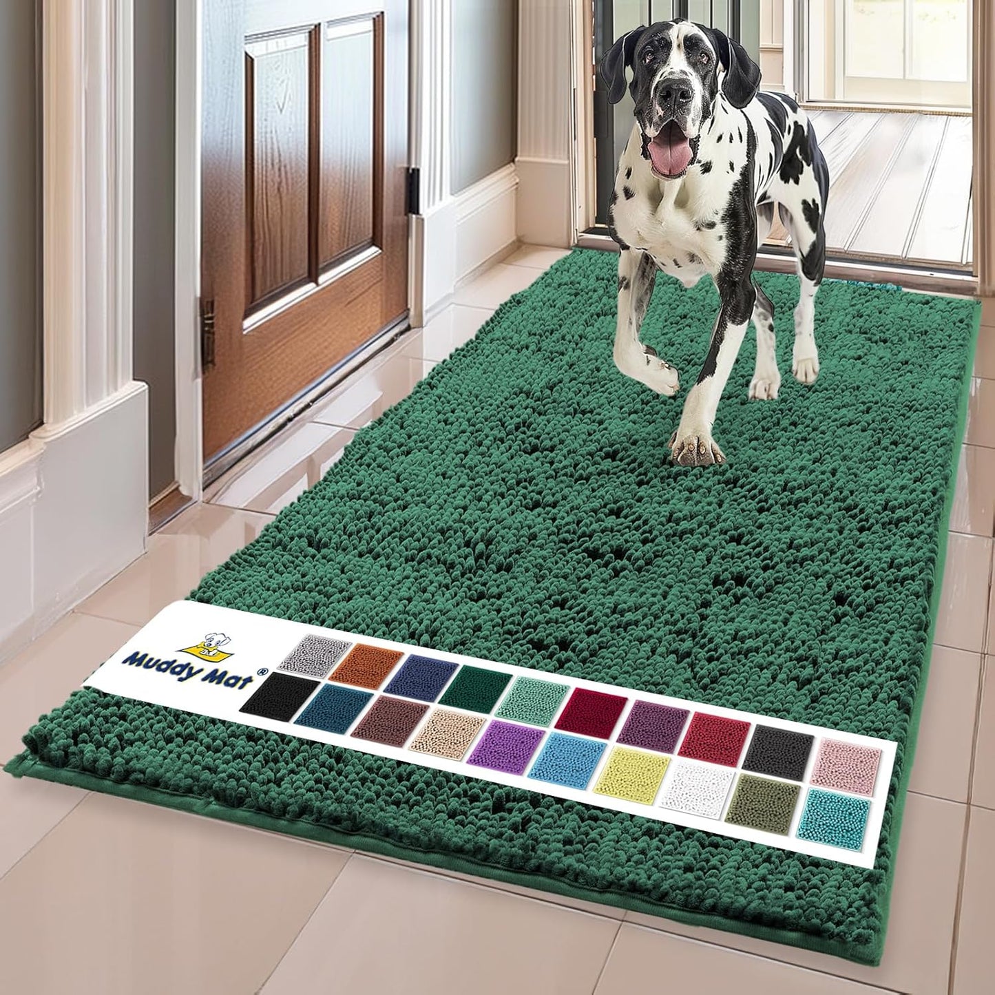 Muddy Mat® Shown on TV Super Absorbent Microfiber Dog Door Mat for Muddy Paws, Non-Slip Washable Pet Rug, Quick Dry Chenille Entryway Carpet, Machine Washable Indoor Outdoor mat, Grey 30"x19"
