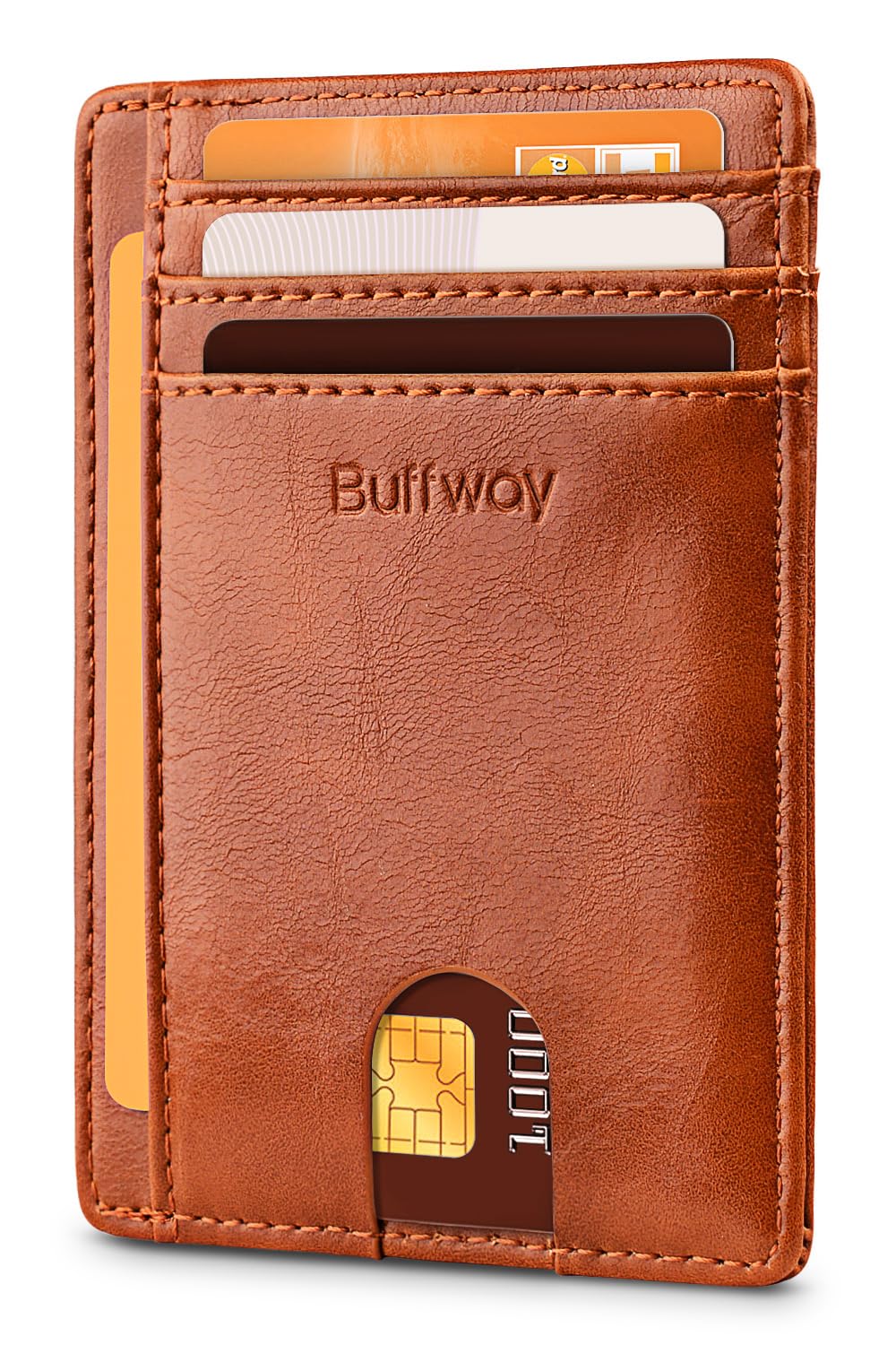 Buffway Slim Minimalist Front Pocket RFID Blocking Leather Wallets for Men and Women - Alaska Black