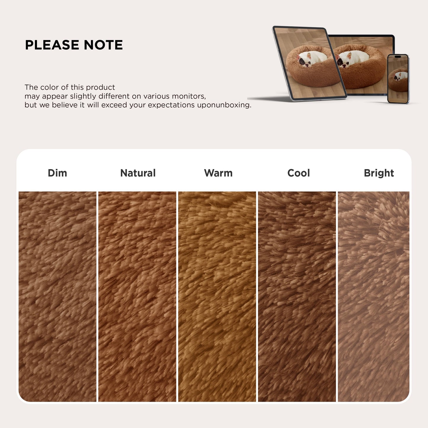 Bedsure Calming Dog Bed Medium Size Dog - Donut Washable Medium Pet Bed, 30 inches Anti-Slip Round Fluffy Plush Faux Fur Cat Bed, Fits up to 45 lbs Pets, Camel