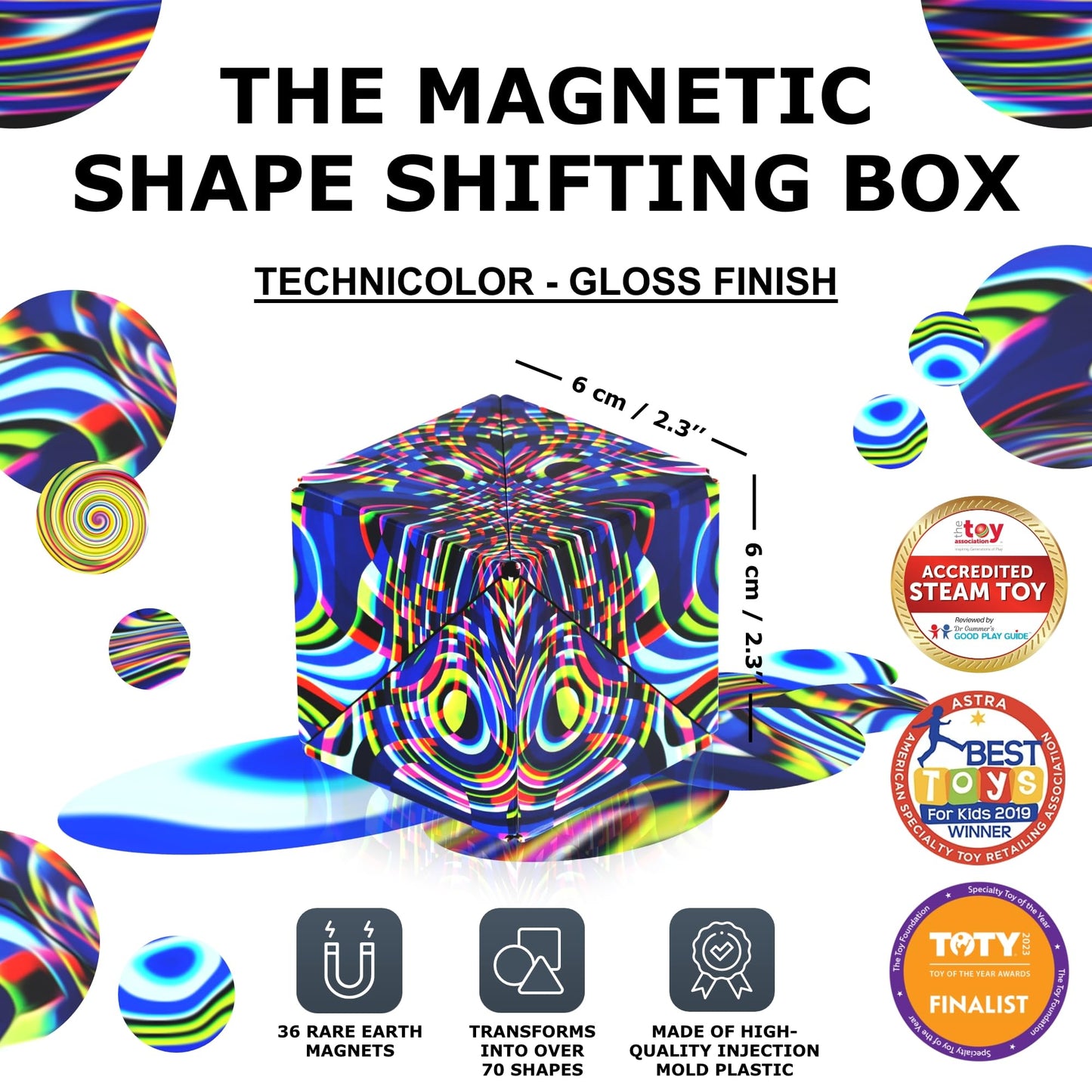 SHASHIBO Shape Shifting Box - Award-Winning Fidget Toy w/ 36 Rare Earth Magnets - Fidget Cube Transforms Into Over 70 Shapes, Sensory Toy Gift for Kids, Teens, and Adults (Vapor)