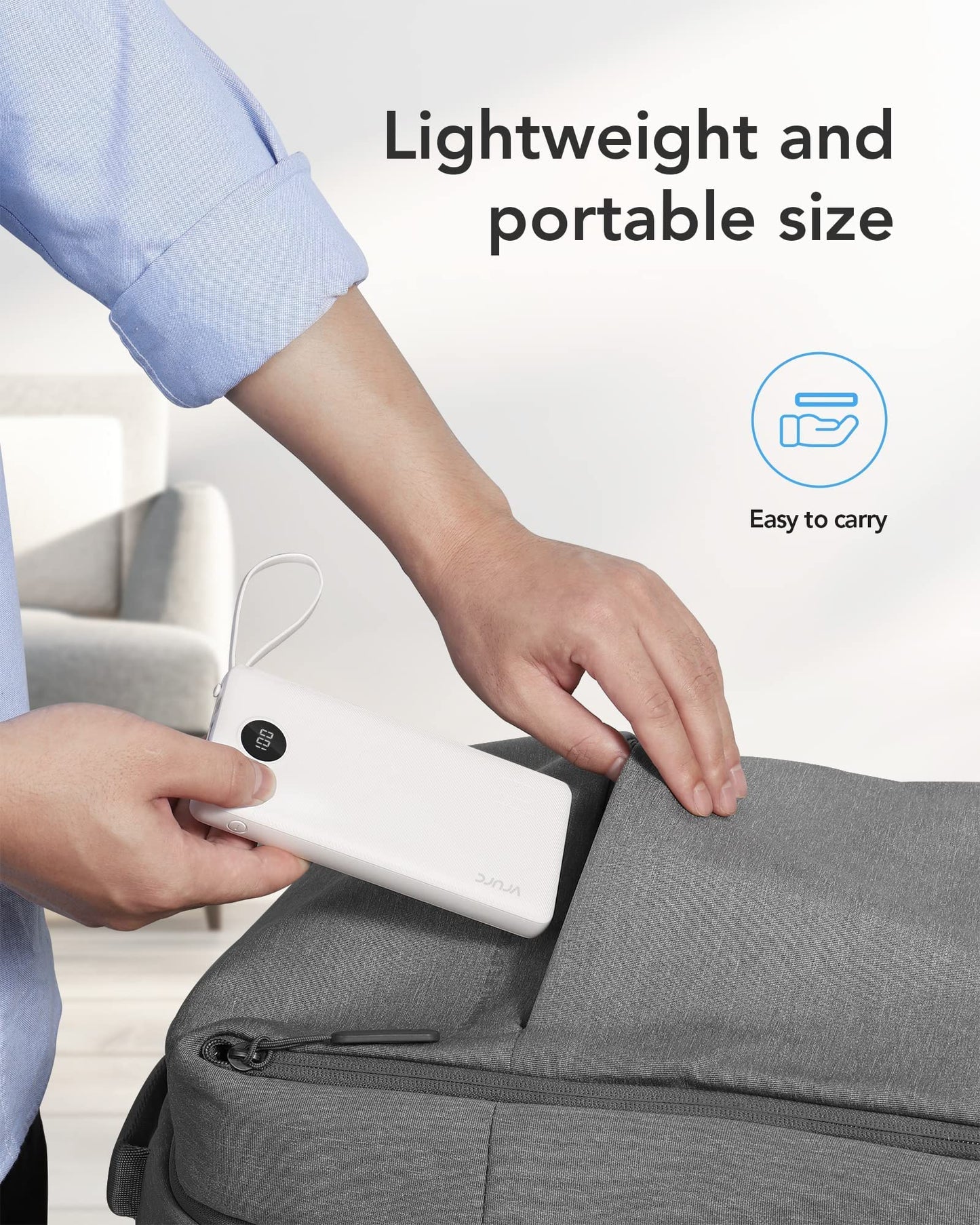 VRURC Portable Charger Power Bank, 10000mAh Travel Essentials Battery Pack, 5 Outputs 2 Inputs Slim Charing Bank Built-in Cables Cords Wires Compatible with iPhone,Samsung,Android-White(1 Pack)