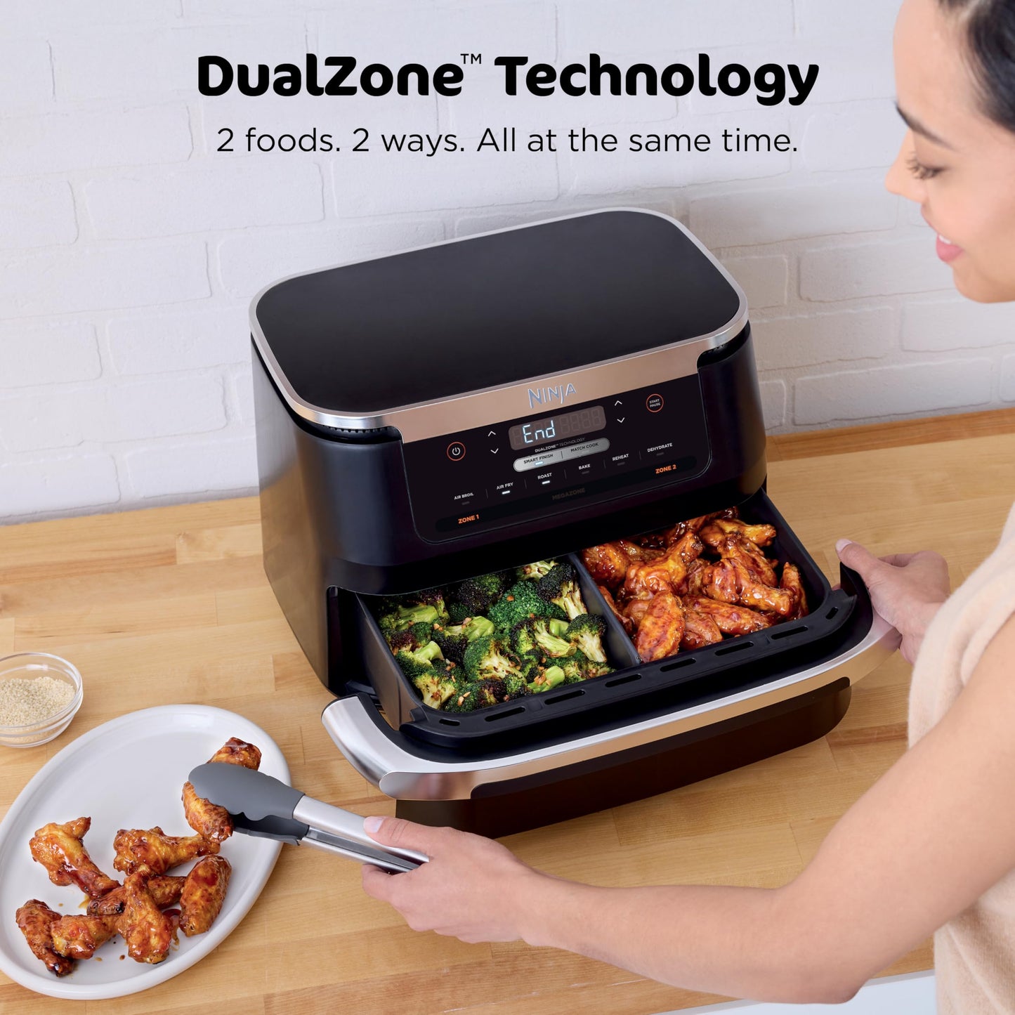 Ninja DZ401 Foodi 10 Quart 6-in-1 DualZone XL 2-Basket Air Fryer with 2 Independent Frying Baskets, Match Cook & Smart Finish to Roast, Broil, Dehydrate for Quick, Easy Family-Sized Meals, Grey
