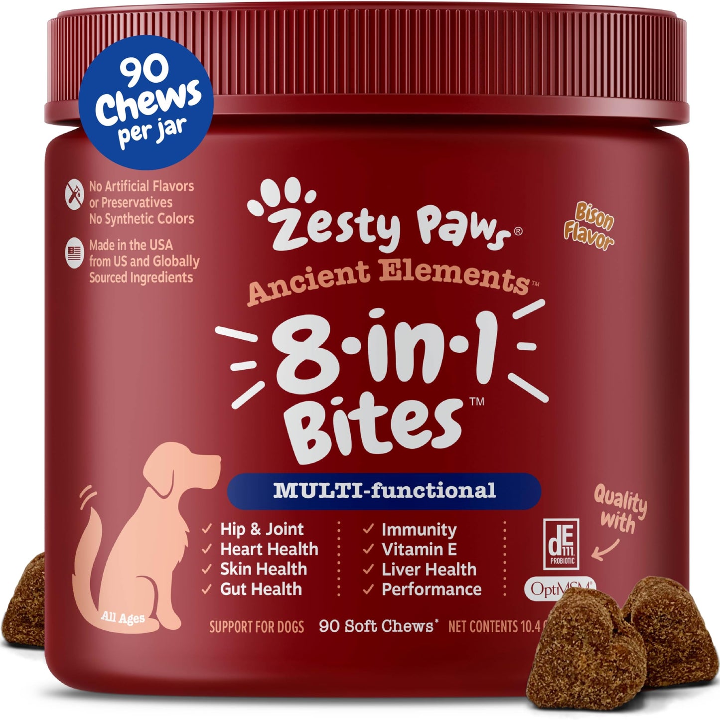 Zesty Paws Dog Multivitamin, Chewable Dog Vitamins and Supplements for Hip & Joints, Skin & Coat, Omega 3 Fish Oil for Dogs- Senior & Puppy Multivitamin- Chicken- 90ct