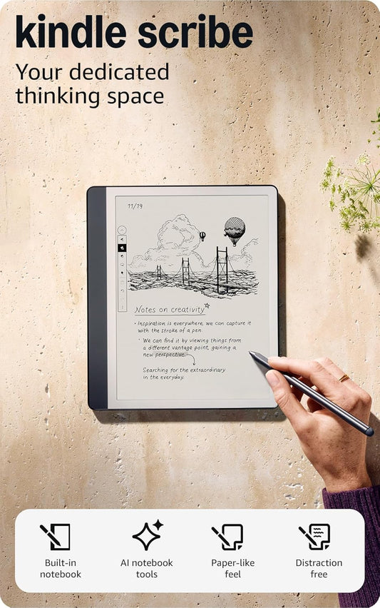 Amazon Kindle Scribe (32GB) - Your notes, documents and books, all in one place. With built-in AI notebook summarization. Includes Premium Pen - Tungsten