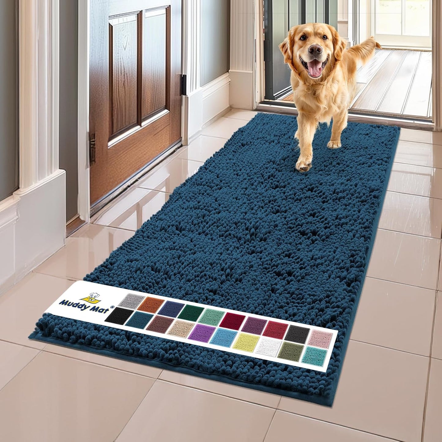 Muddy Mat® Shown on TV Super Absorbent Microfiber Dog Door Mat for Muddy Paws, Non-Slip Washable Pet Rug, Quick Dry Chenille Entryway Carpet, Machine Washable Indoor Outdoor mat, Grey 30"x19"