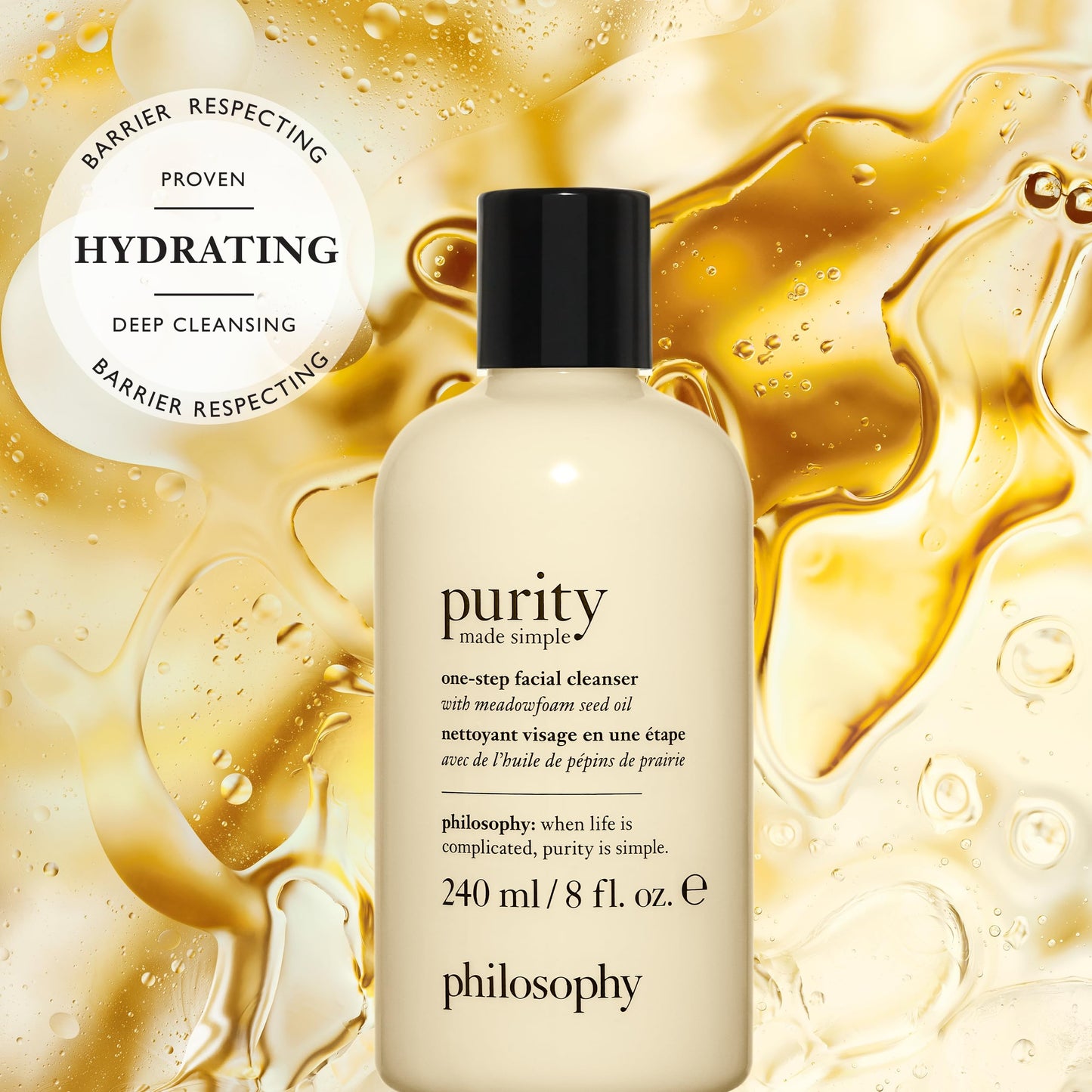 philosophy purity made simple one-step facial cleanser- with meadowfoam seed oil gently cleanses & melts away dirt, oil & stubborn makeup paraben-free face wash