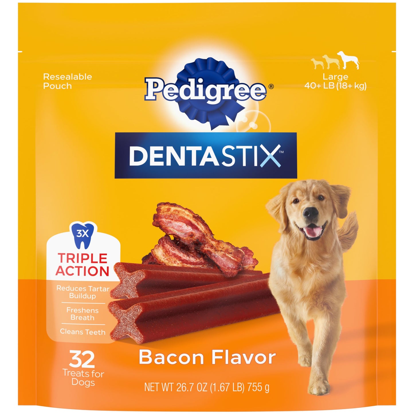 Pedigree Dentastix Large Breed Dog Treats, Fresh Flavor, 1.87 lb. Bag (36 Treats)
