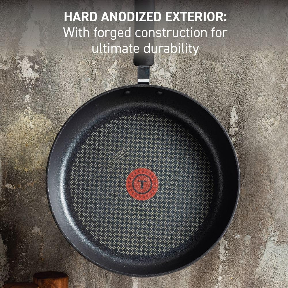 T-Fal Ultimate Hard Anodized Nonstick Cookware Set 17 Piece, Nonstick Pots and Pans Set with Fry Pan, Saucepans, Saute-Pan, Griddle, Dishwasher Safe, Black