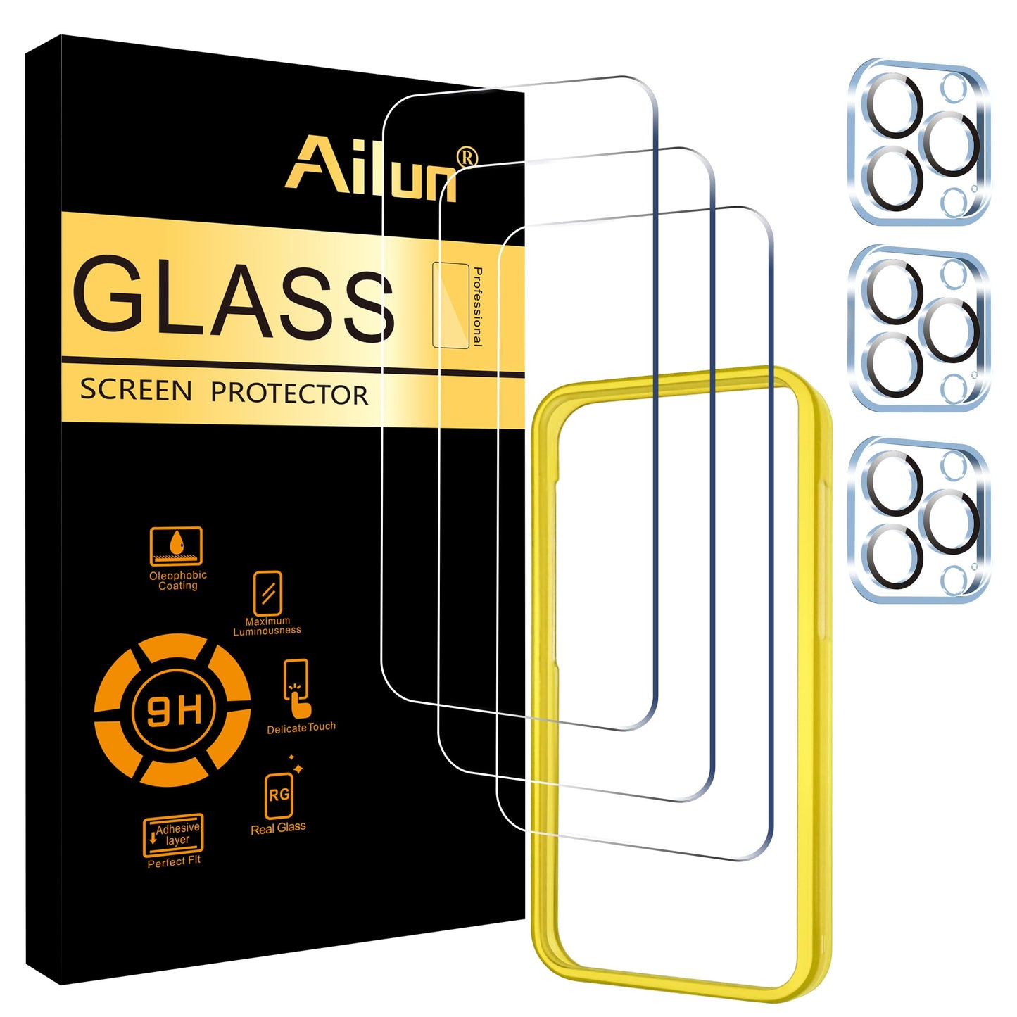 Ailun 3 Pack Screen Protector for iPhone 17 Pro Max [6.9 inch] + 3 Pack Camera Lens Protector with Installation Frame,Dynamic Island Compatible,Case Friendly[Not for iPhone 17/17 Pro/iPhone Air]