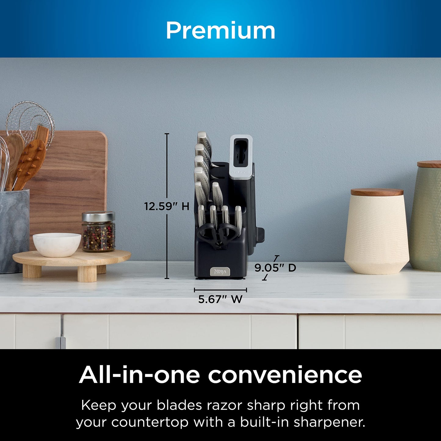 Ninja Knife Set, Knife Sharpener, Knife Block Set, Stainless Steel Knives, 14 Piece Set, Steak Knives, Chef Knives and More, Foodi NeverDull, Black, K32014