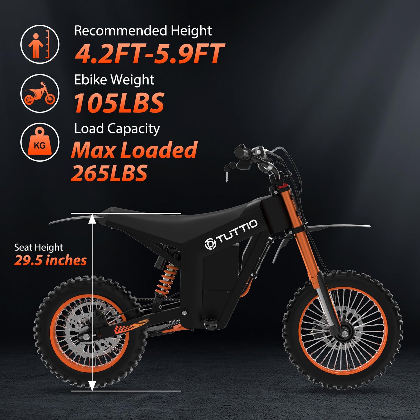 Tuttio Soleil 01 Electric-Dirt-Bike Soleil 01 BF Electric-Bike with 48V 21Ah Removable Battery, 37MPH, 14"/12" Fat Tire E-Motorcycle for Mountain Off-Road Teens Adults, Fit Age 13+