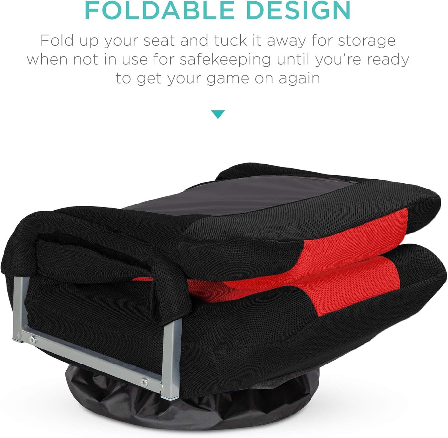 Best Choice Products Swivel Gaming Chair 360 Degree Multipurpose Floor Chair Rocker for TV, Reading, Playing Video Games w/Lumbar Support, Armrest Handles, Adjustable Foldable Backrest - Black/Red