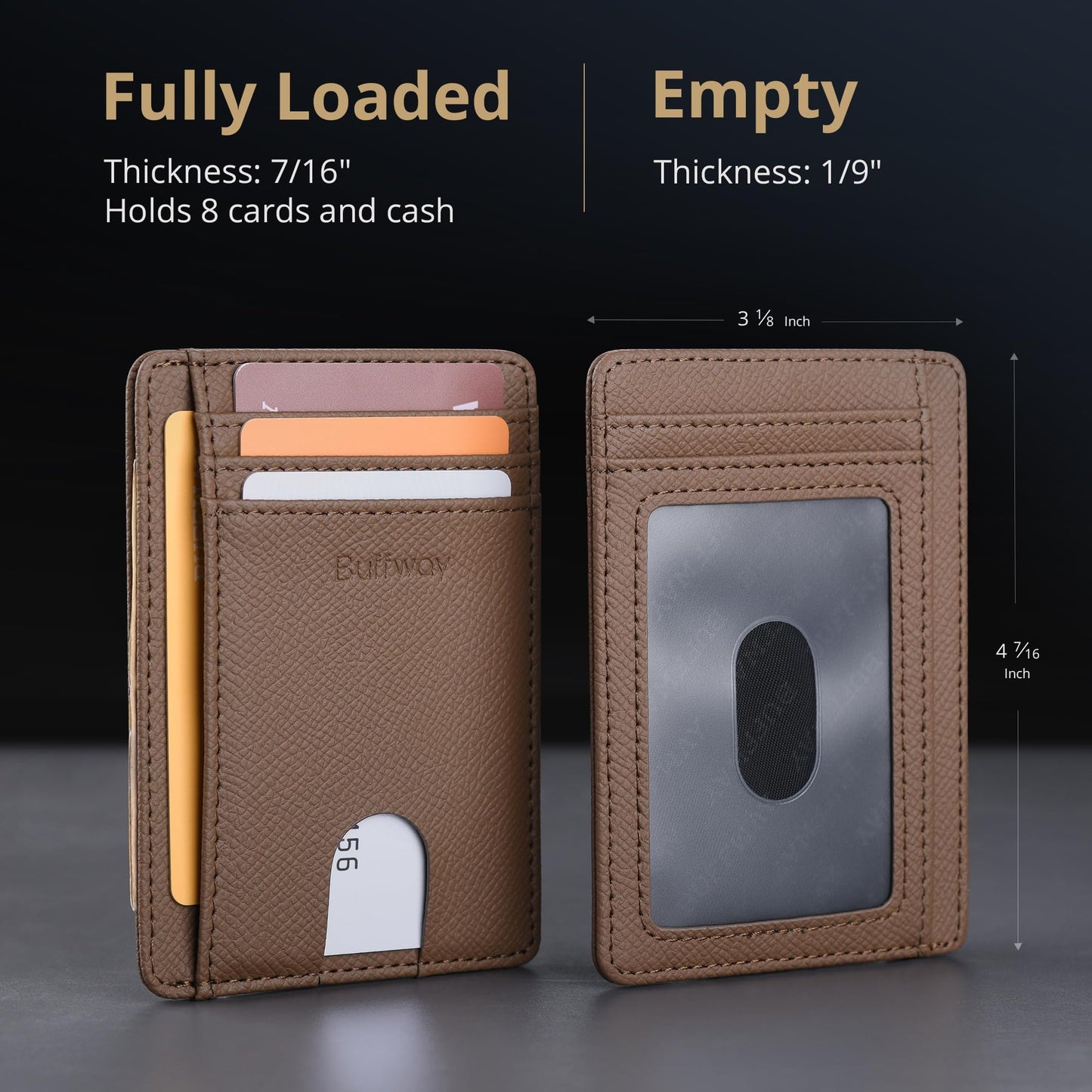 Buffway Slim Minimalist Front Pocket RFID Blocking Leather Wallets for Men and Women - Alaska Black