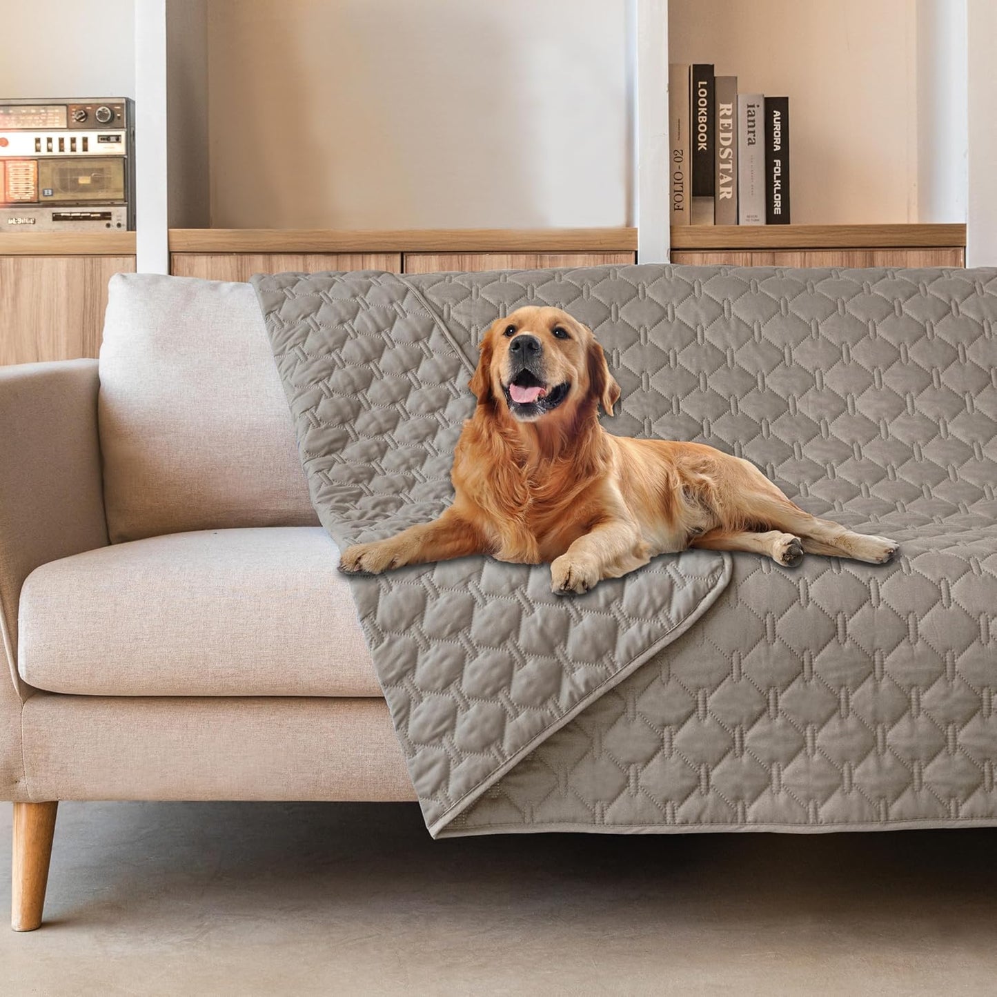 gogobunny 3X Stronger Waterproof Pet Blanket, Scratch Proof Furniture Protector for Dogs Cats, Reversible Cover 30x70 Inch, Dark Grey/Light Grey