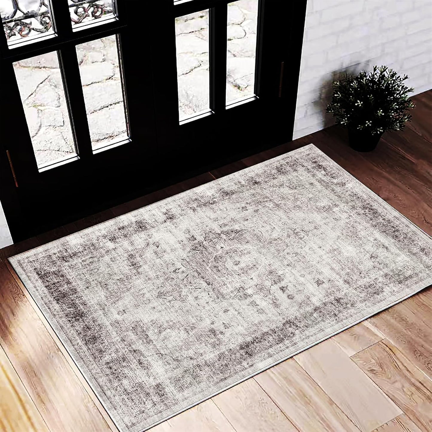 Washable Area Rug 9'x12' Boho Design Non-Shedding Easy Care Ideal for High Traffic Areas in Living Room Bedroom Office Coffee Table Kitchen Large Carpet