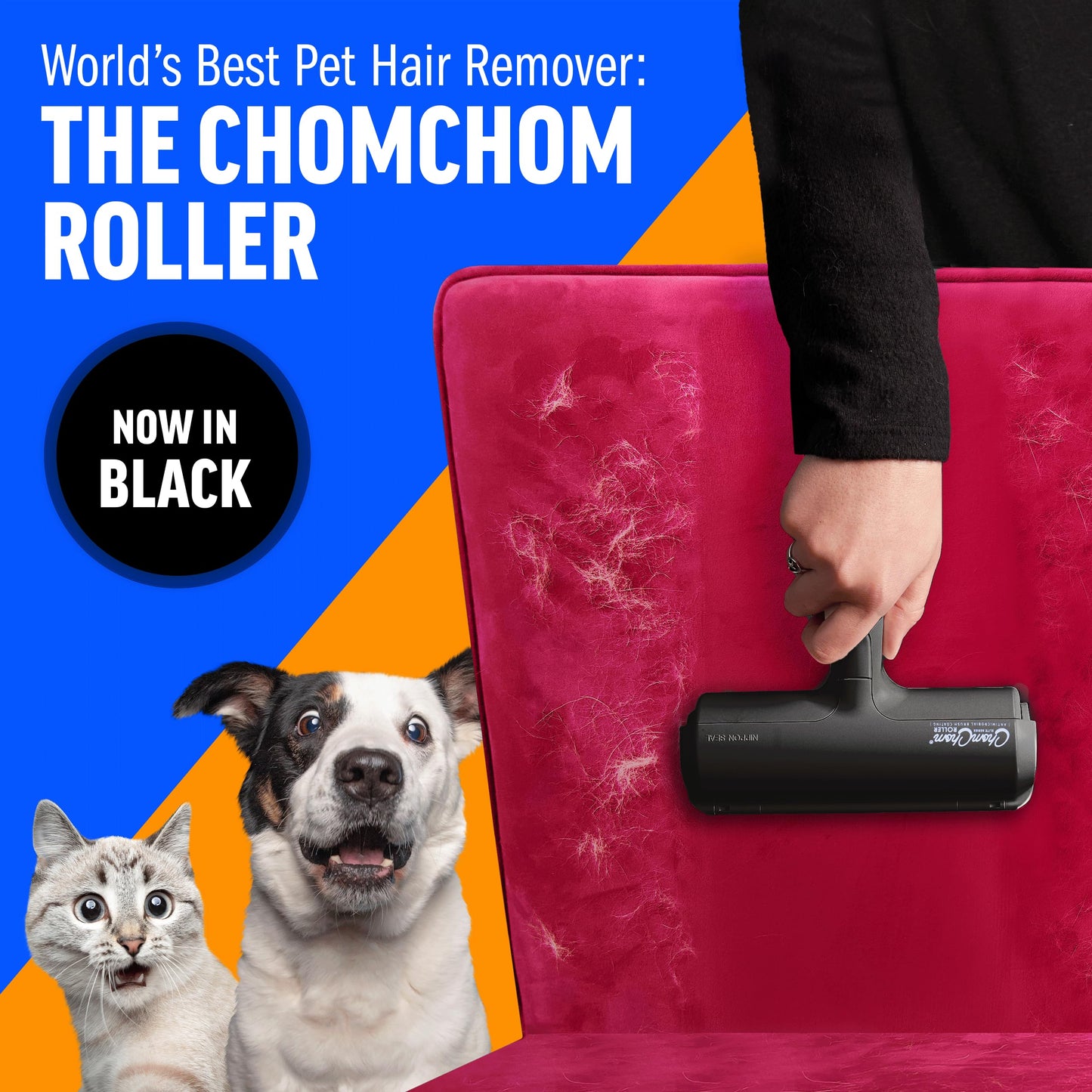 ChomChom Roller Pet Hair Remover – Original Size Reusable Lint Roller for Cat & Dog Hair on Furniture, Couch, Carpet, Car, Rugs & Bedding – Portable, Eco-Friendly (White)