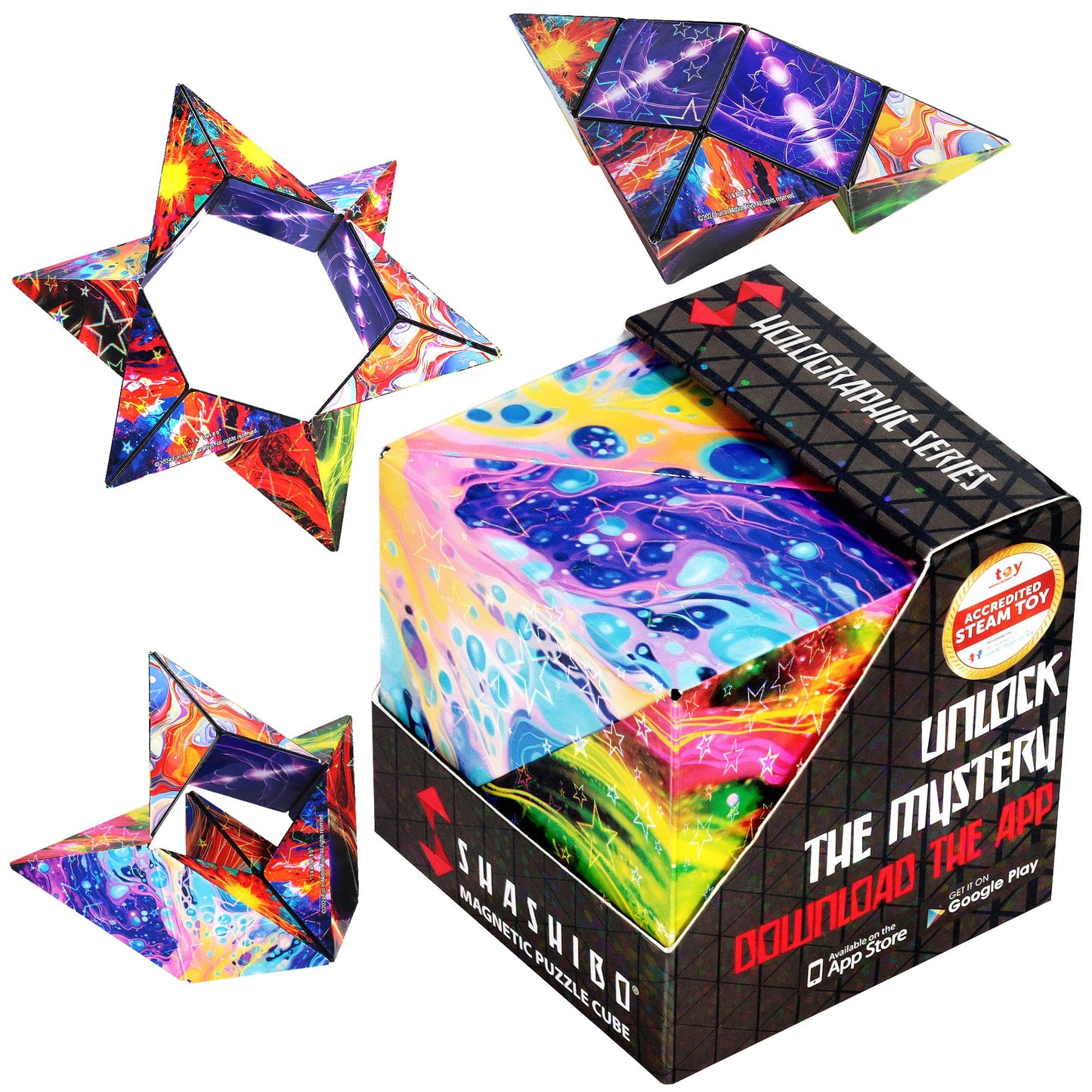 SHASHIBO Shape Shifting Box - Award-Winning Fidget Toy w/ 36 Rare Earth Magnets - Fidget Cube Transforms Into Over 70 Shapes, Sensory Toy Gift for Kids, Teens, and Adults (Vapor)