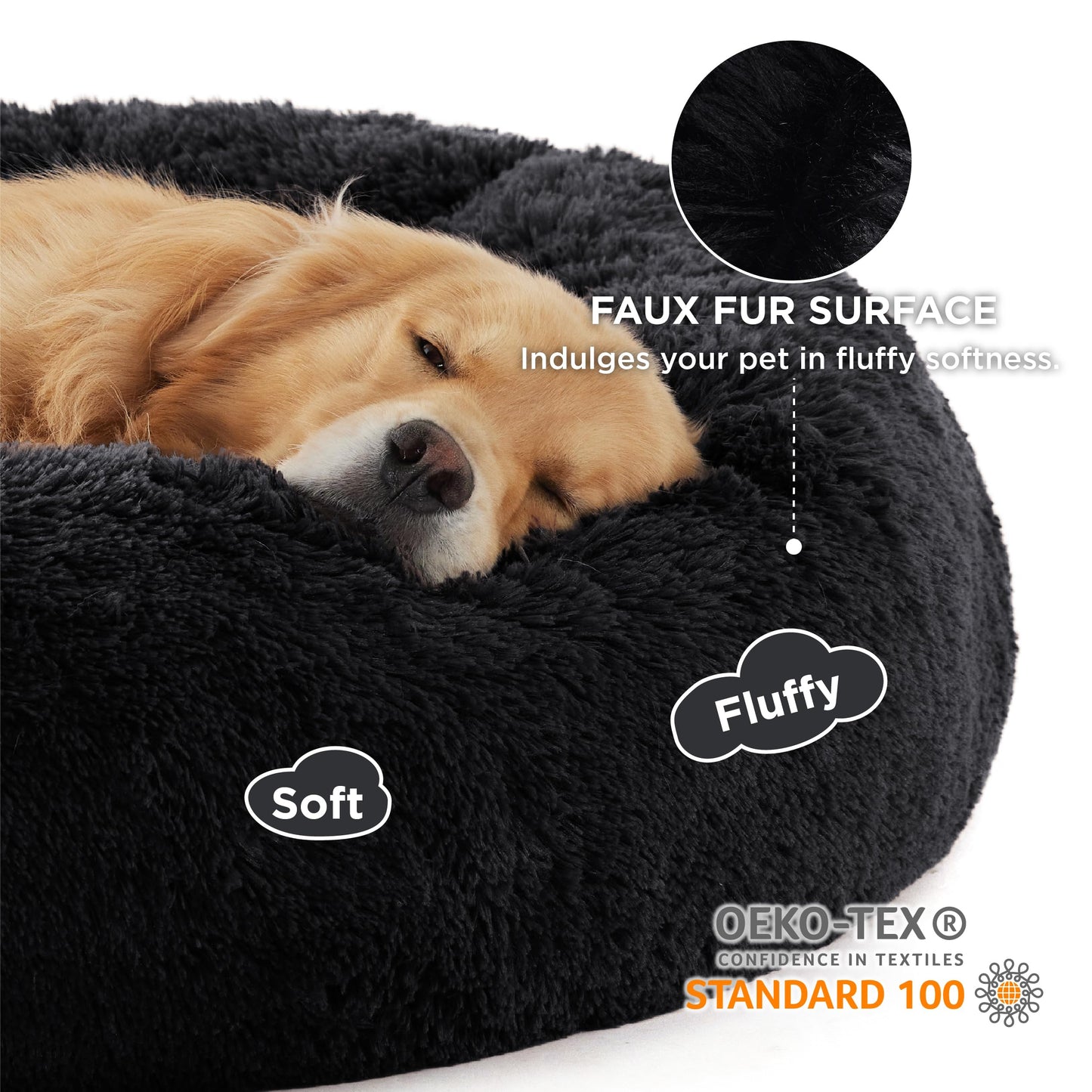 Bedsure Calming Dog Bed Medium Size Dog - Donut Washable Medium Pet Bed, 30 inches Anti-Slip Round Fluffy Plush Faux Fur Cat Bed, Fits up to 45 lbs Pets, Camel