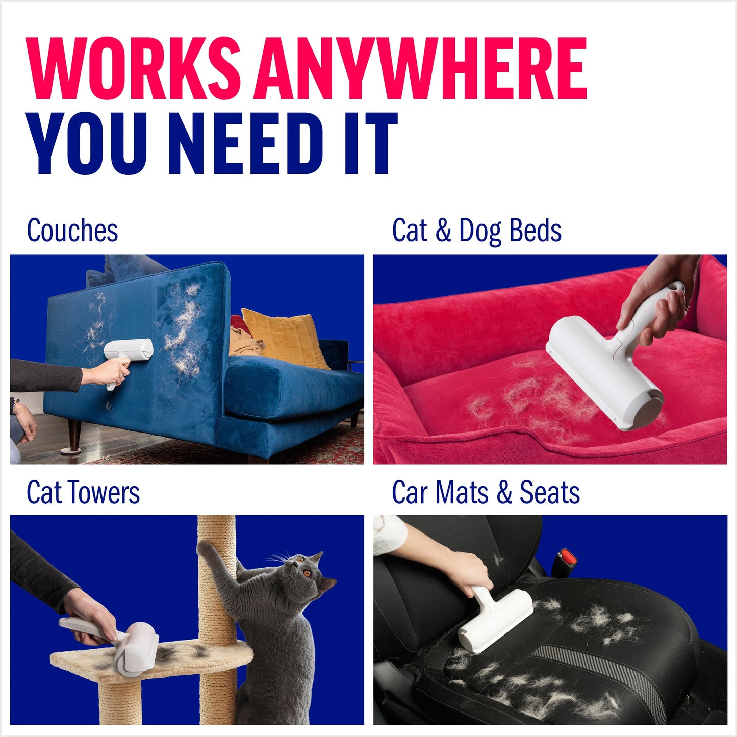 ChomChom Roller Pet Hair Remover – Original Size Reusable Lint Roller for Cat & Dog Hair on Furniture, Couch, Carpet, Car, Rugs & Bedding – Portable, Eco-Friendly (White)