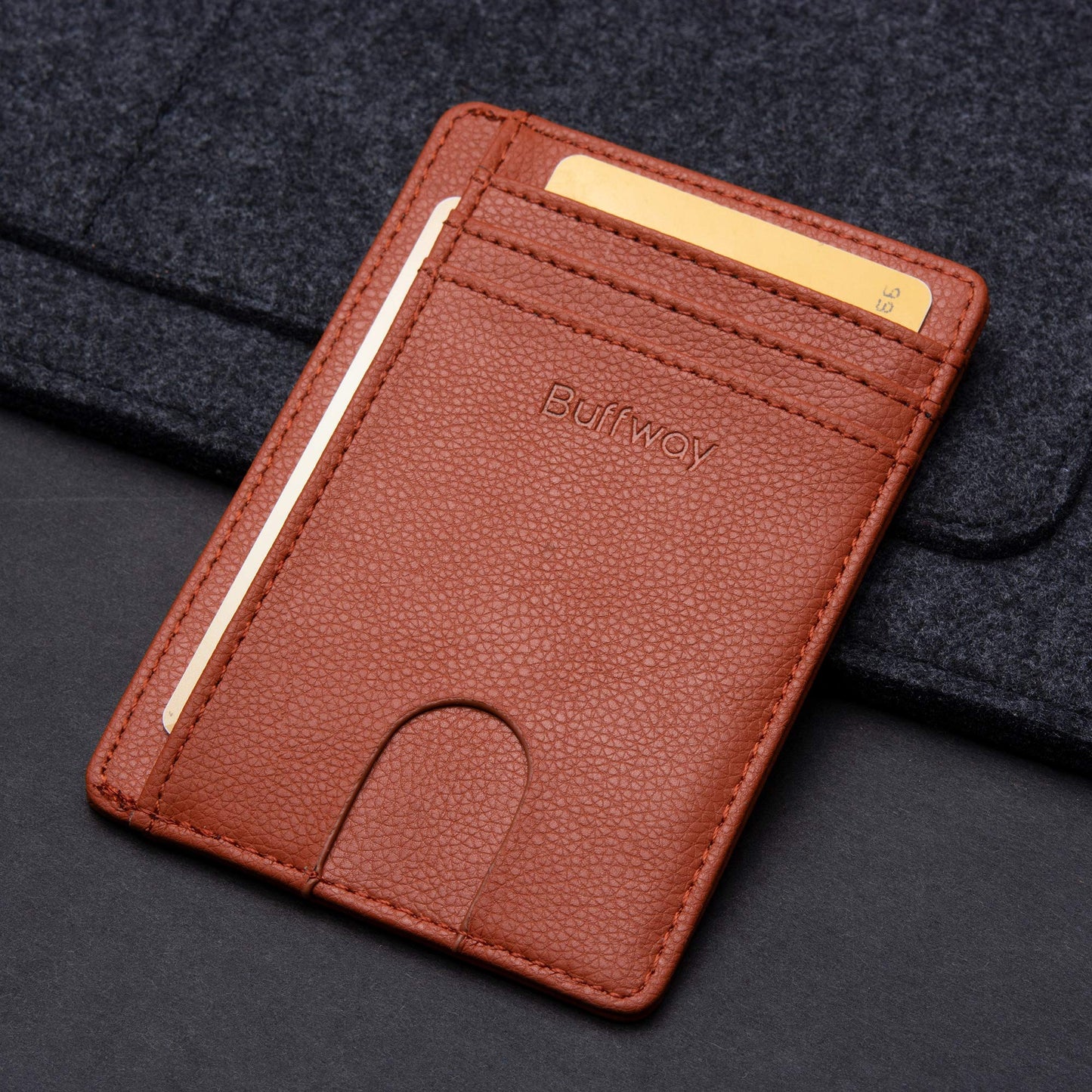 Buffway Slim Minimalist Front Pocket RFID Blocking Leather Wallets for Men and Women - Alaska Black