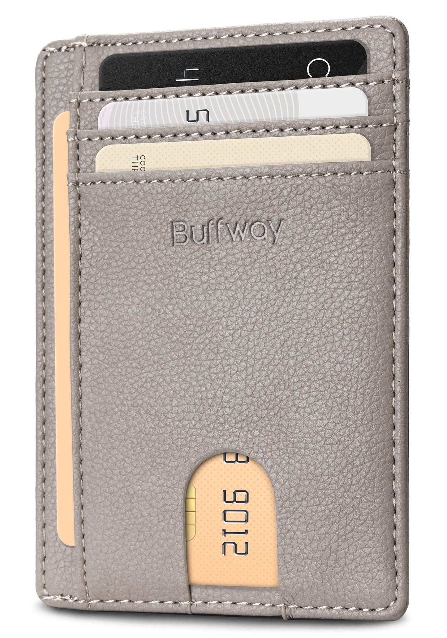 Buffway Slim Minimalist Front Pocket RFID Blocking Leather Wallets for Men and Women - Alaska Black