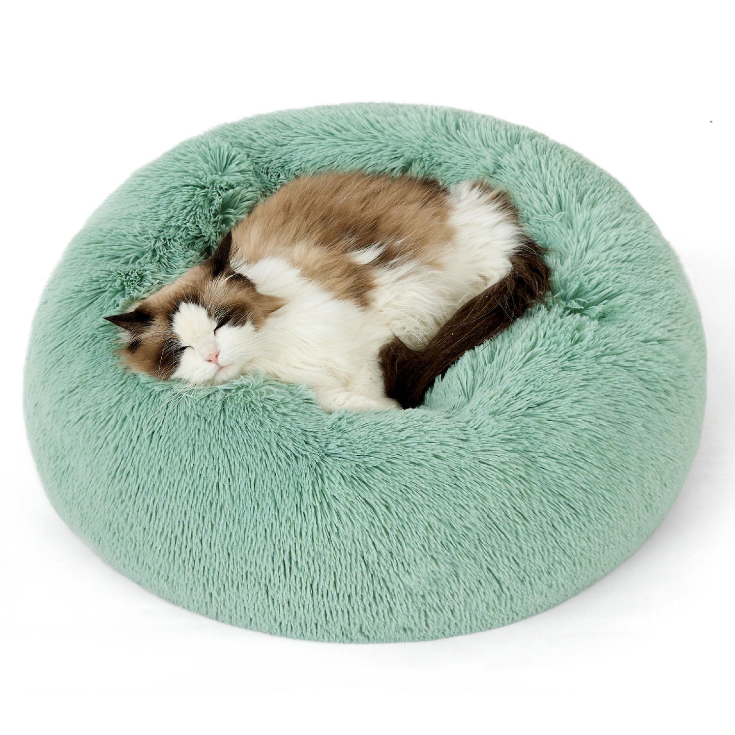 Bedsure Calming Dog Bed Medium Size Dog - Donut Washable Medium Pet Bed, 30 inches Anti-Slip Round Fluffy Plush Faux Fur Cat Bed, Fits up to 45 lbs Pets, Camel