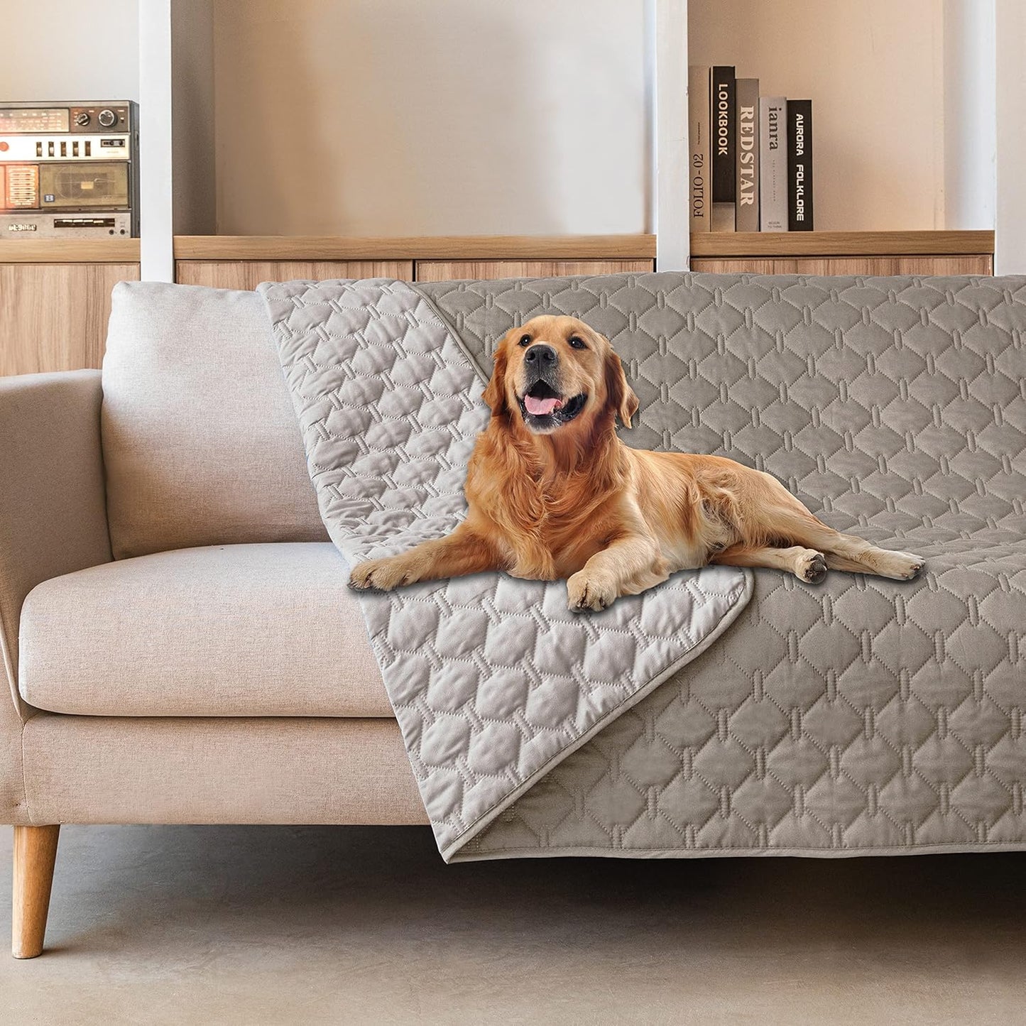 gogobunny 3X Stronger Waterproof Pet Blanket, Scratch Proof Furniture Protector for Dogs Cats, Reversible Cover 30x70 Inch, Dark Grey/Light Grey