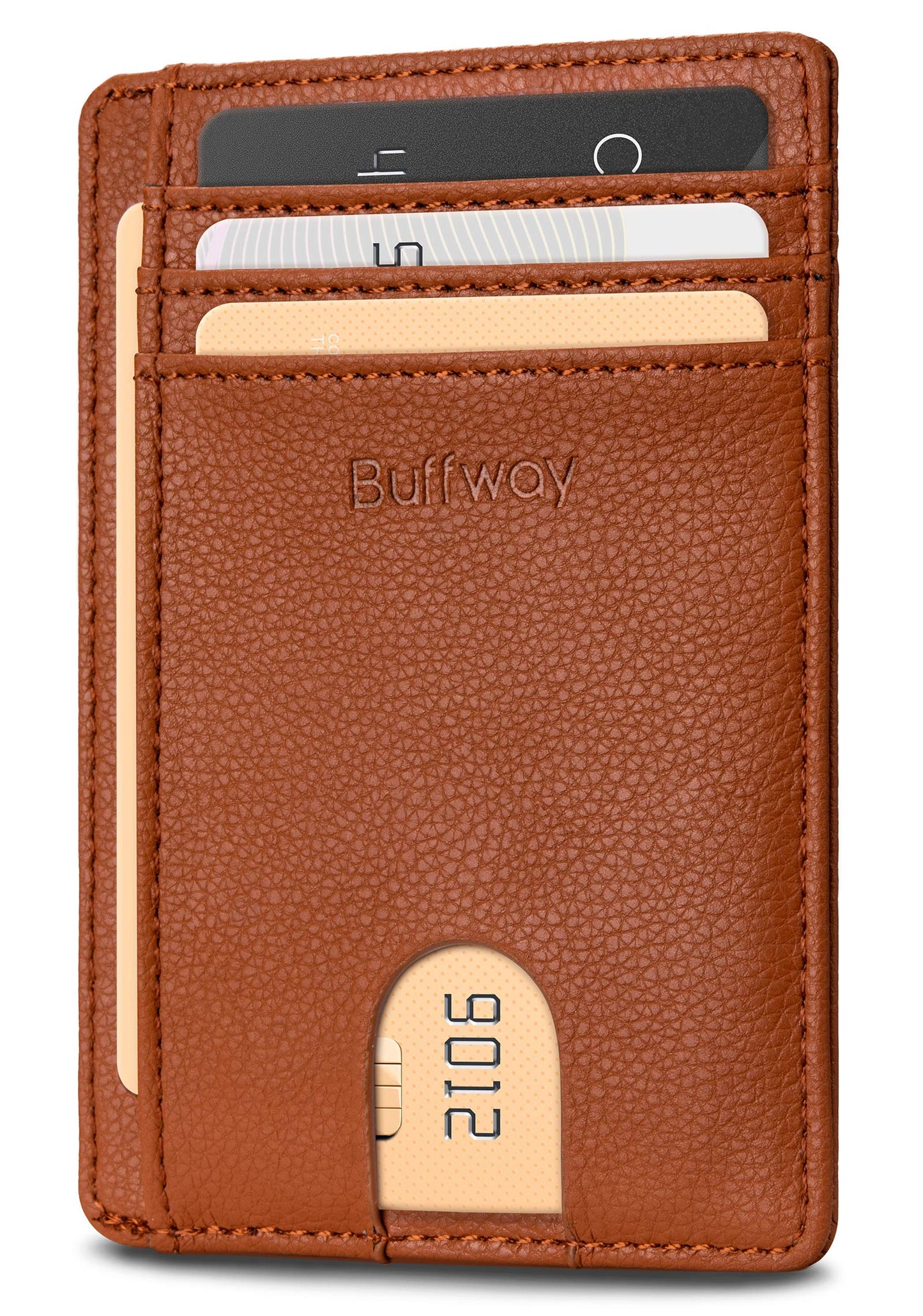 Buffway Slim Minimalist Front Pocket RFID Blocking Leather Wallets for Men and Women - Alaska Black