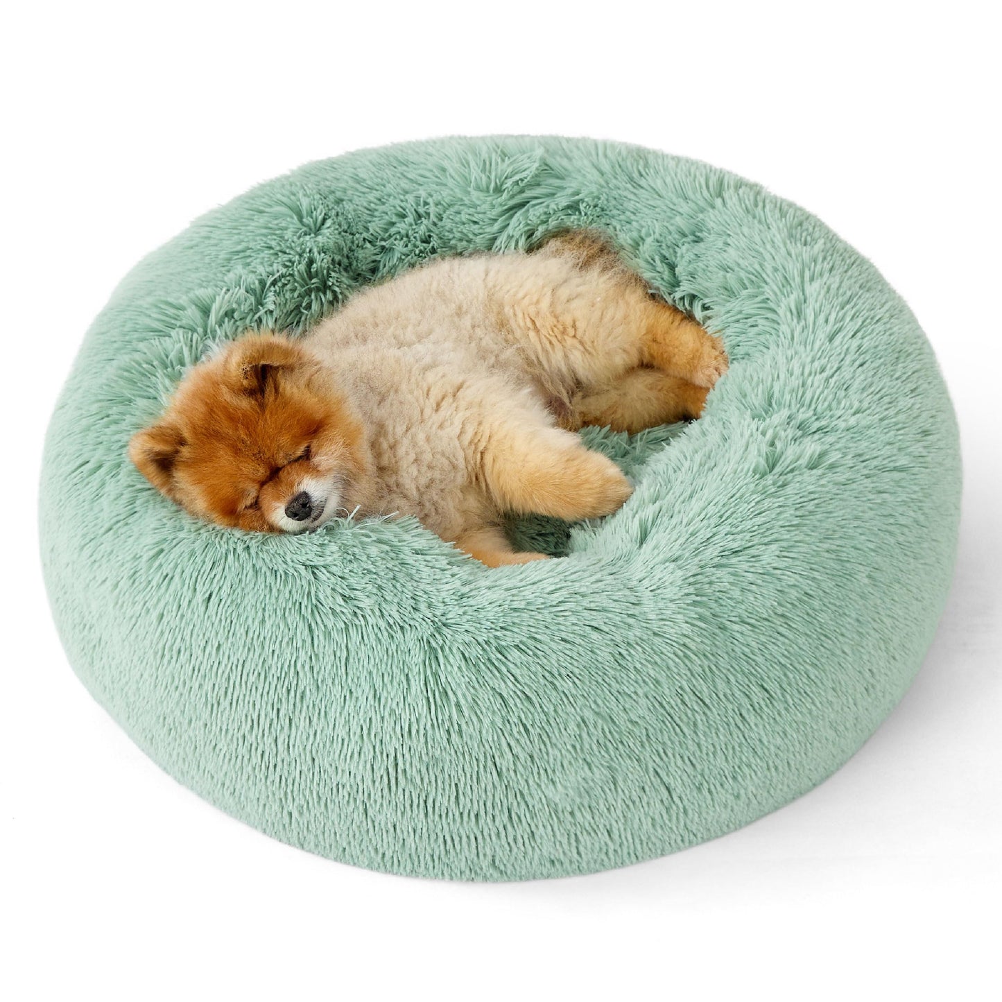 Bedsure Calming Dog Bed Medium Size Dog - Donut Washable Medium Pet Bed, 30 inches Anti-Slip Round Fluffy Plush Faux Fur Cat Bed, Fits up to 45 lbs Pets, Camel