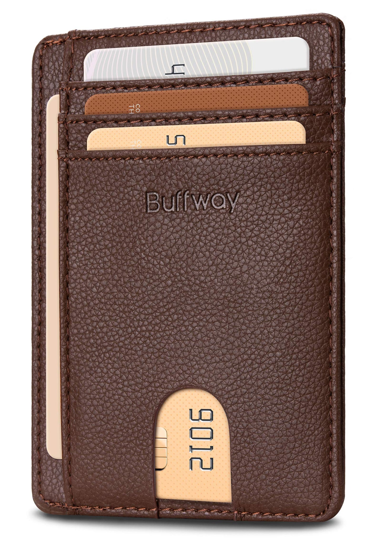 Buffway Slim Minimalist Front Pocket RFID Blocking Leather Wallets for Men and Women - Alaska Black