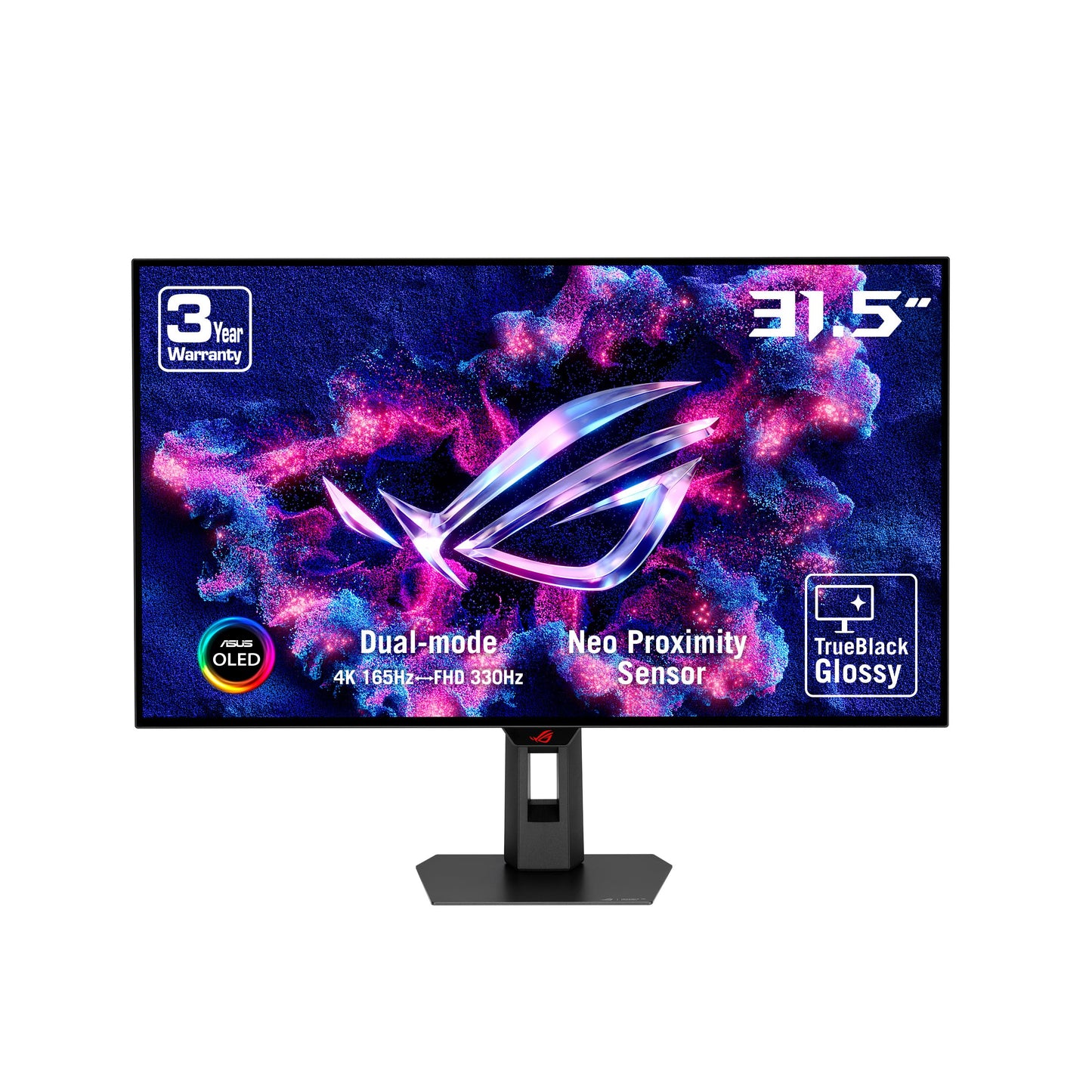 ASUS ROG Strix 32” 4K OLED Gaming Monitor (XG32UCWG) - TrueBlack Glossy OLED, Dual Mode (4K@165Hz, FHD@330Hz), 0.03ms, G-SYNC Compatible, Neo Proximity Sensor, USB-C, HDMI 2.1, 3 yr Warranty