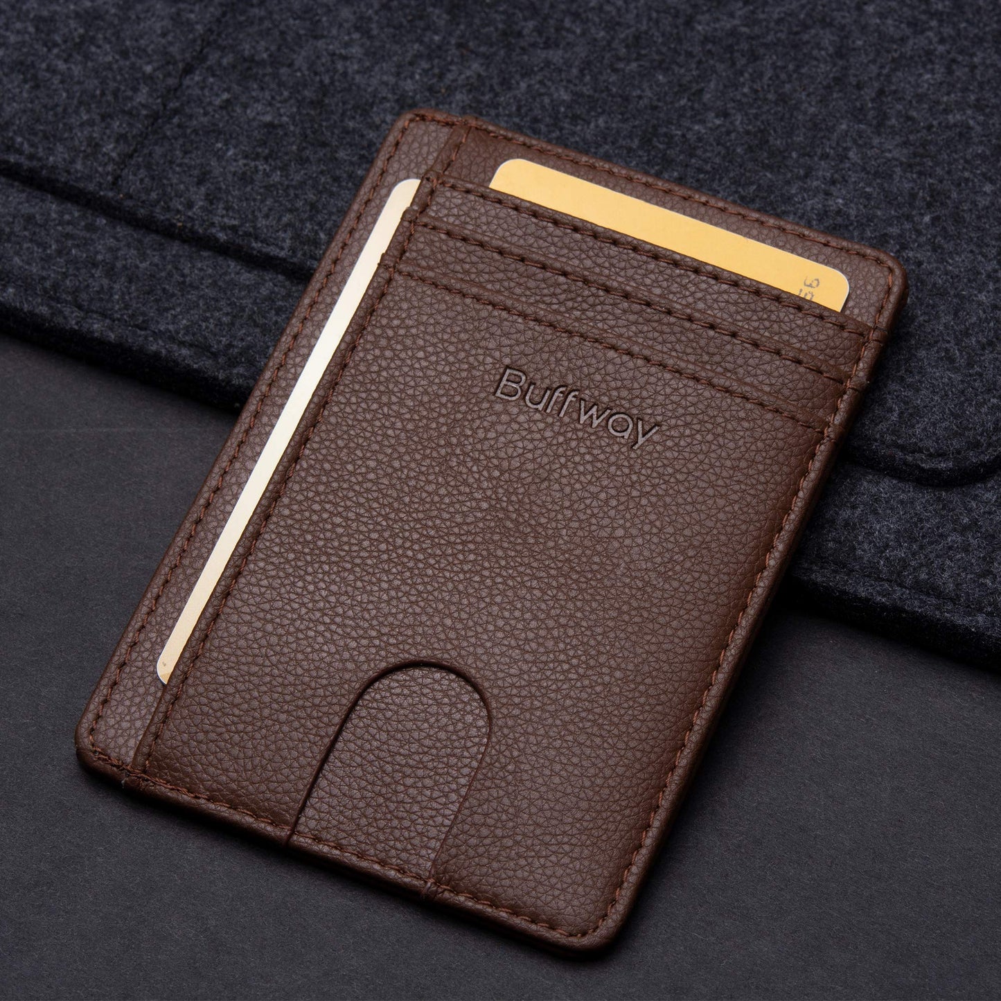 Buffway Slim Minimalist Front Pocket RFID Blocking Leather Wallets for Men and Women - Alaska Black