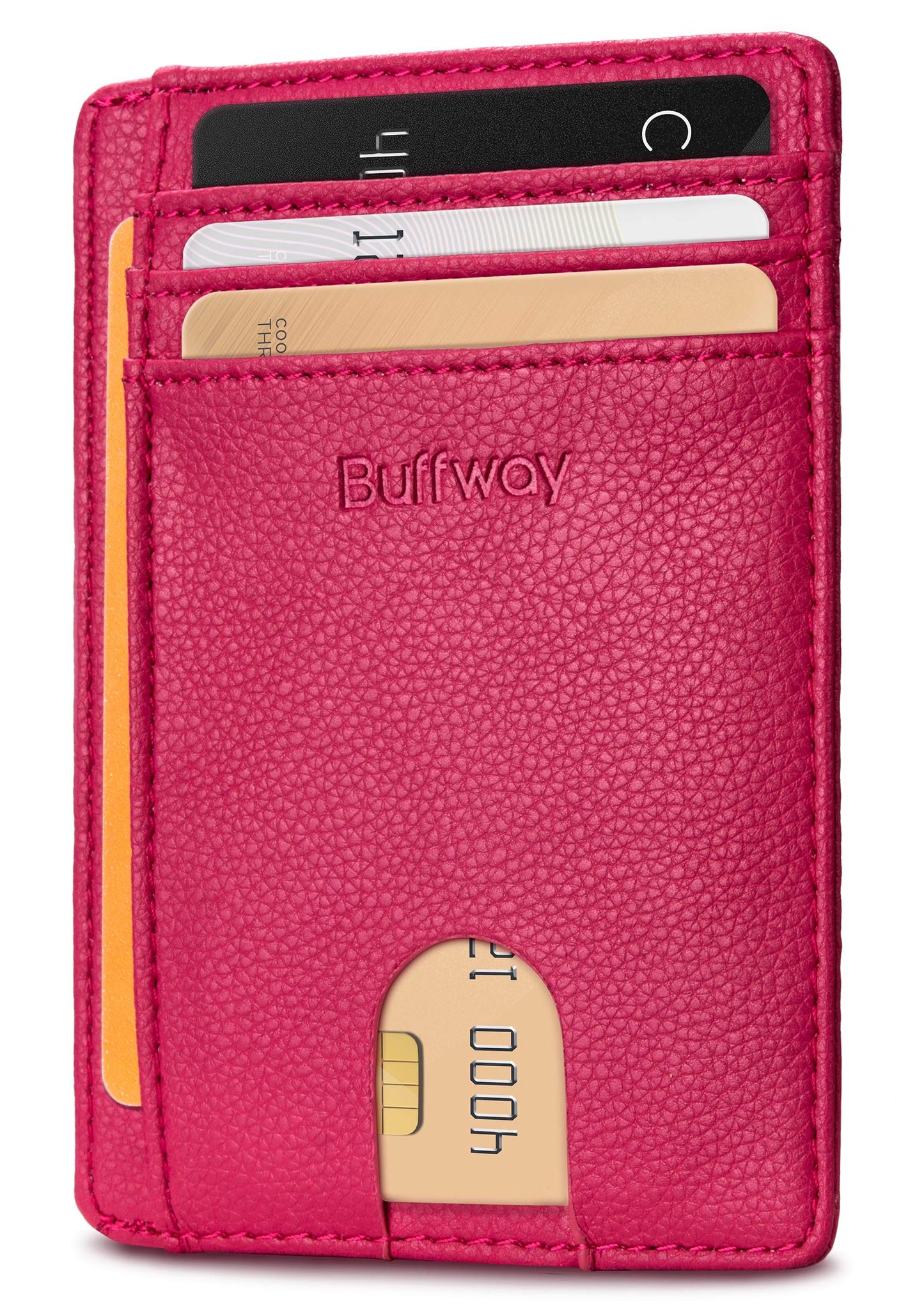 Buffway Slim Minimalist Front Pocket RFID Blocking Leather Wallets for Men and Women - Alaska Black