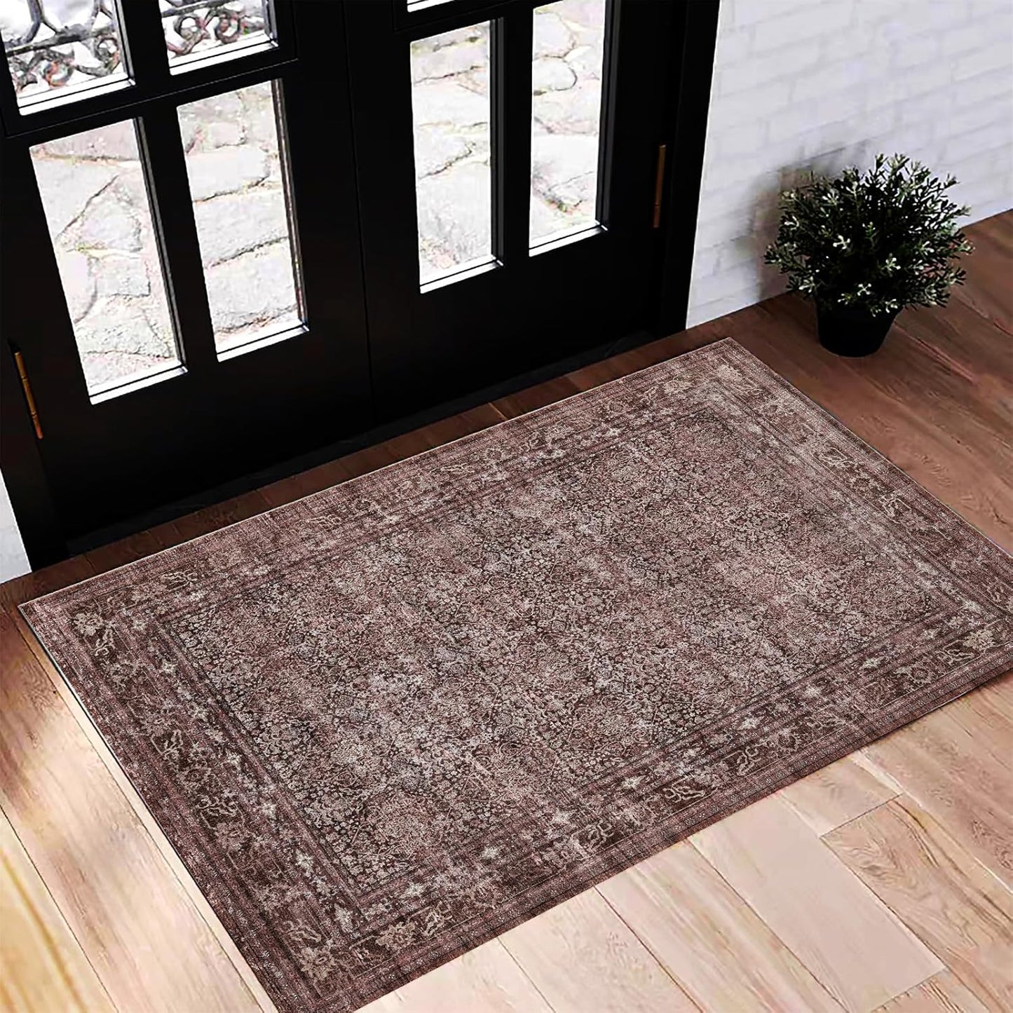 Washable Area Rug 9'x12' Boho Design Non-Shedding Easy Care Ideal for High Traffic Areas in Living Room Bedroom Office Coffee Table Kitchen Large Carpet