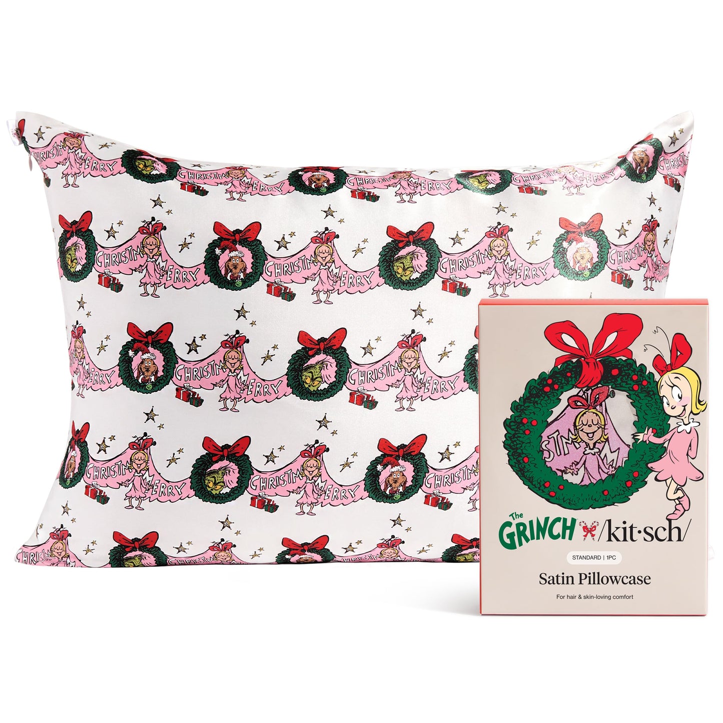 Kitsch x Elf North Pole - Satin Pillowcase with Zipper for Hair & Skin – Softer Than Silk, Cooling Pillow case, Wrinkle-Free, Machine Washable, Queen/Standard (19x26)