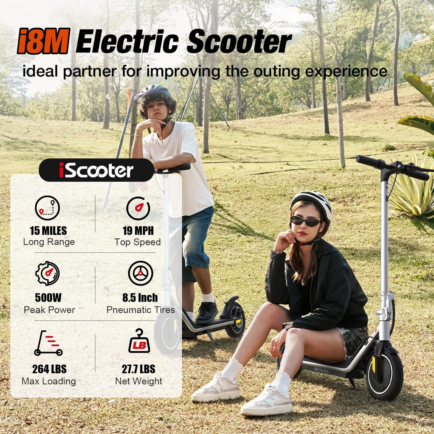 iScooter Electric Scooter Adults & Big Kids, 500/650 Peak Power, Up to 15/18/25 Miles Range, 19/22/25 MPH Top Speed, Cruise Control, Dual Braking System, Foldable E Scooter for Commuting & Campus Use