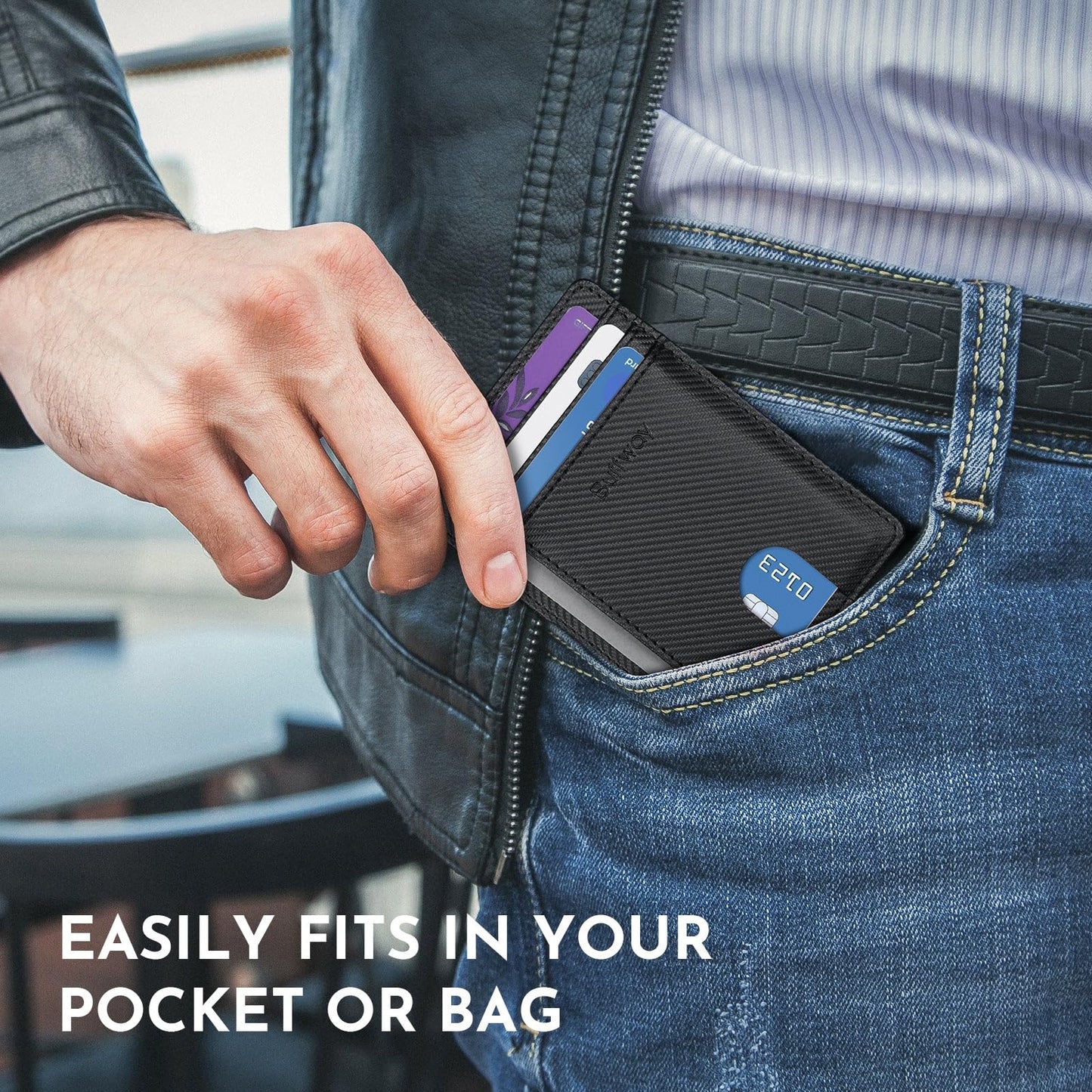 Buffway Slim Minimalist Front Pocket RFID Blocking Leather Wallets for Men and Women - Alaska Black