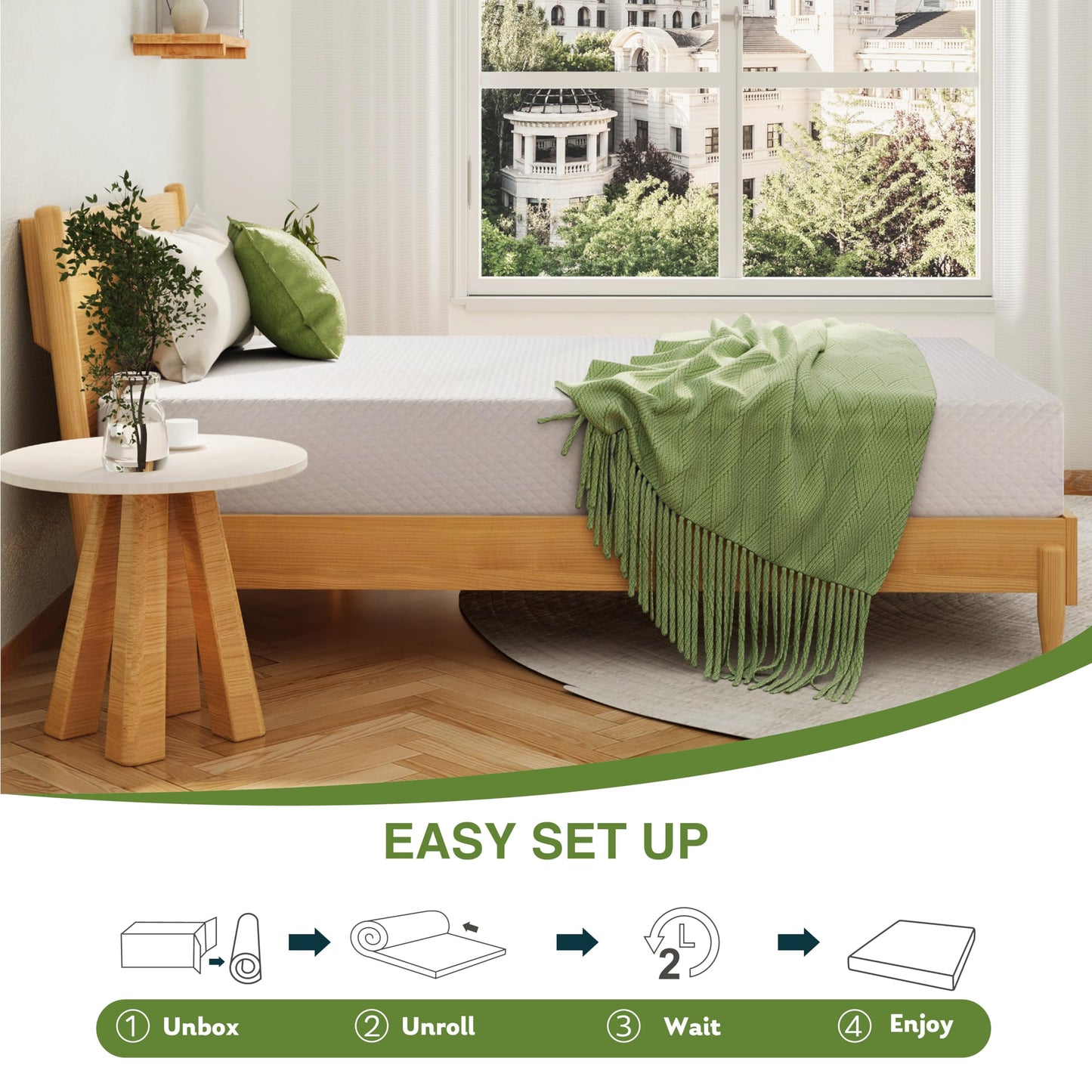 EGOHOME Full Size Memory Foam Mattress, 8 Inch Bed Mattress in A Box with Cooling Green Tea Gel, Pressure Relief with Medium Firm Support, CertiPUR-US Certified, 75''L x 54''W, ‎37.3 pounds White